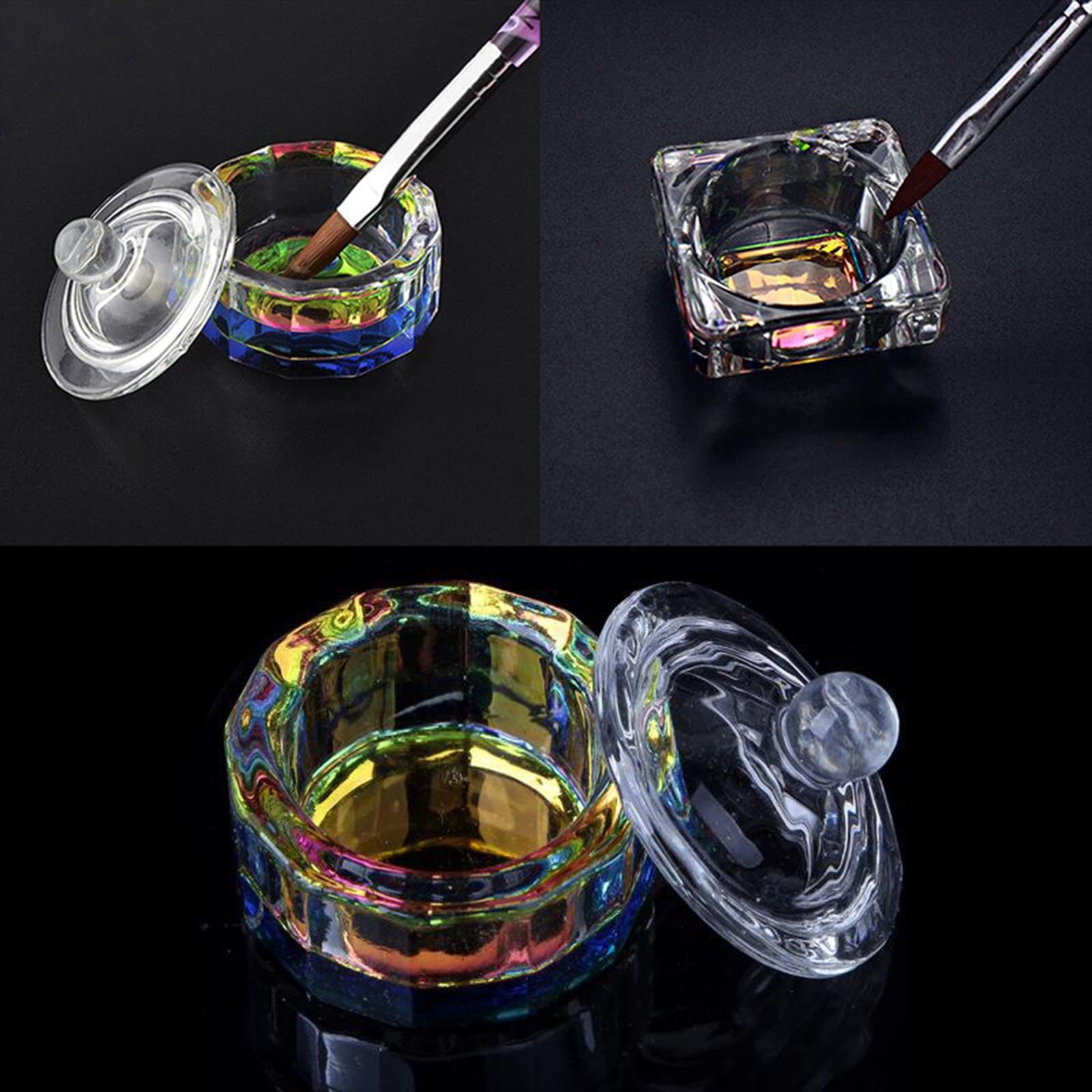 LOSA 12-Sided Dappen Dish Glass Bowl with Lid for Nail Art - Perfect for Acrylic, Gel, and Dip Powder Nail Designs