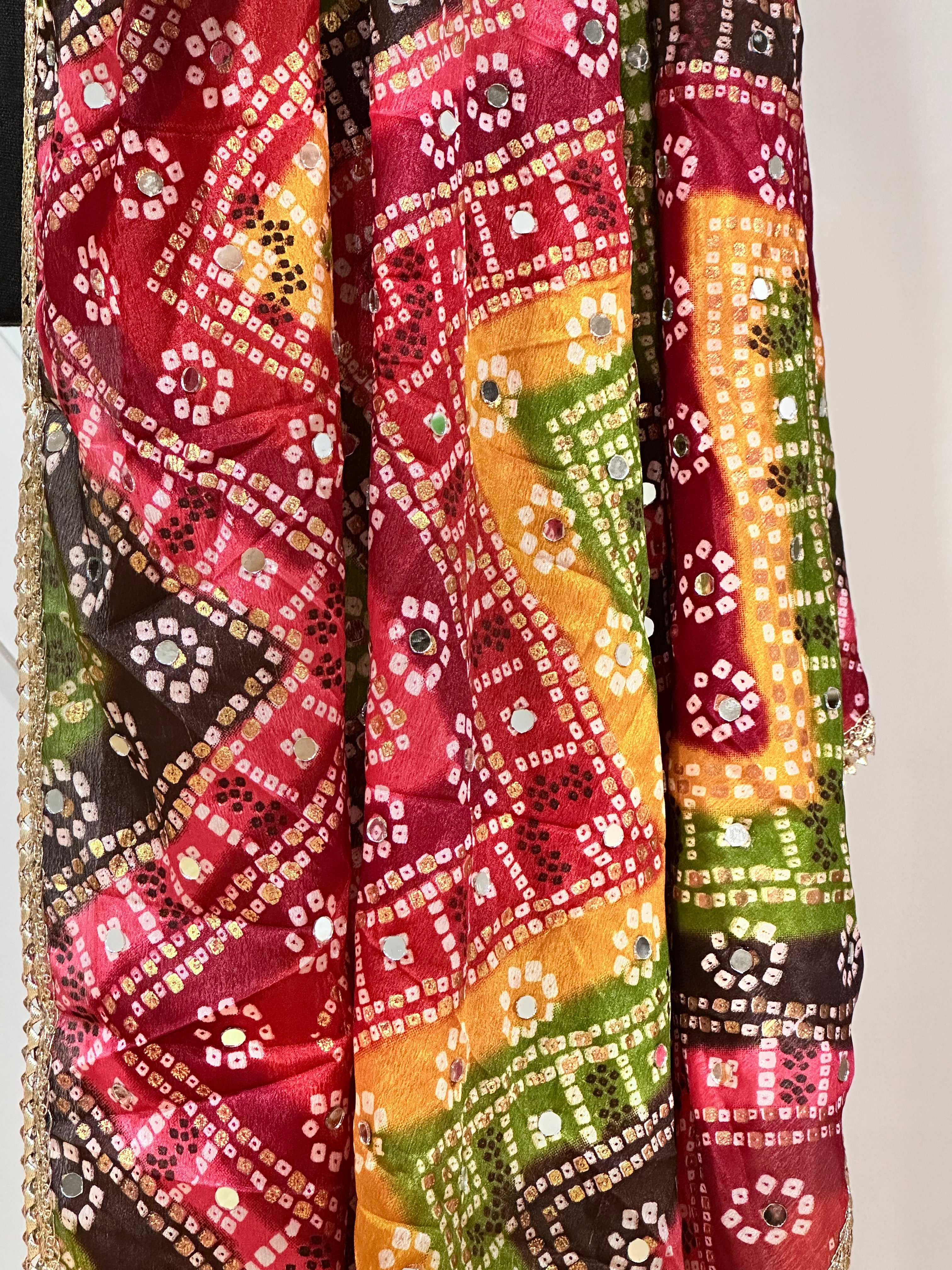 Phulkari Style Bandhini Print Dupatta Scarf - Elegant Indian Traditional Shawl for Women, Perfect for Weddings, Festivals & Ethnic Outfits