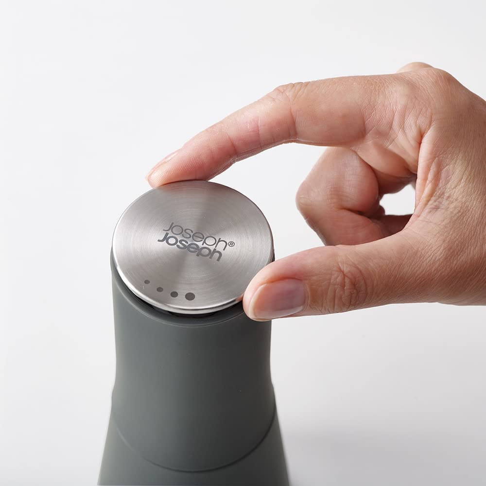 Joseph Joseph Milltop Adjustable Salt and Pepper Grinder Set - Dark Gray & White 2-Piece Spice Mill for Kitchen, Dining Table, and Outdoor Cooking - Coarse to Fine Grind Control