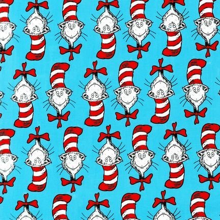 The Cat in the Hat Fabric by the Yard - Kaufman Turquoise Cat Stripe Cotton Fabric for Quilting, Sewing & DIY Crafts - Perfect for Kids' Clothing, Costumes & Home Decor