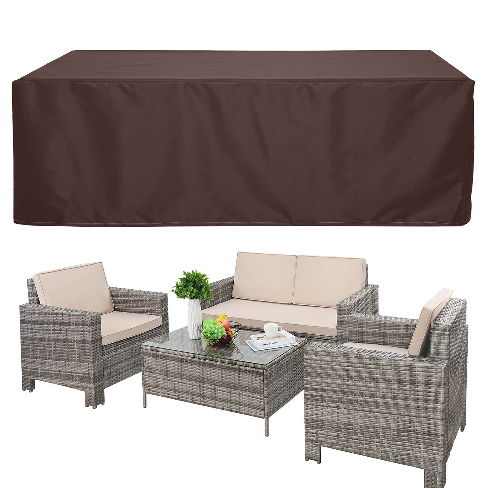 **Waterproof Heavy Duty 420D Garden Furniture Covers 123.2x55.2x35.6in – Windproof, UV-Resistant Patio Set Covers for Outdoor Table & Chairs – Perfect for Rattan, Wood, or Metal Furniture Protection in Rain, Snow & Sun**