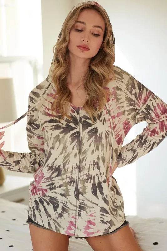BiBi Tie Dye Print Terry Hoodie - Soft Cotton Pullover Sweatshirt for Women & Men | Perfect for Casual Wear, Street Style & Loungewear