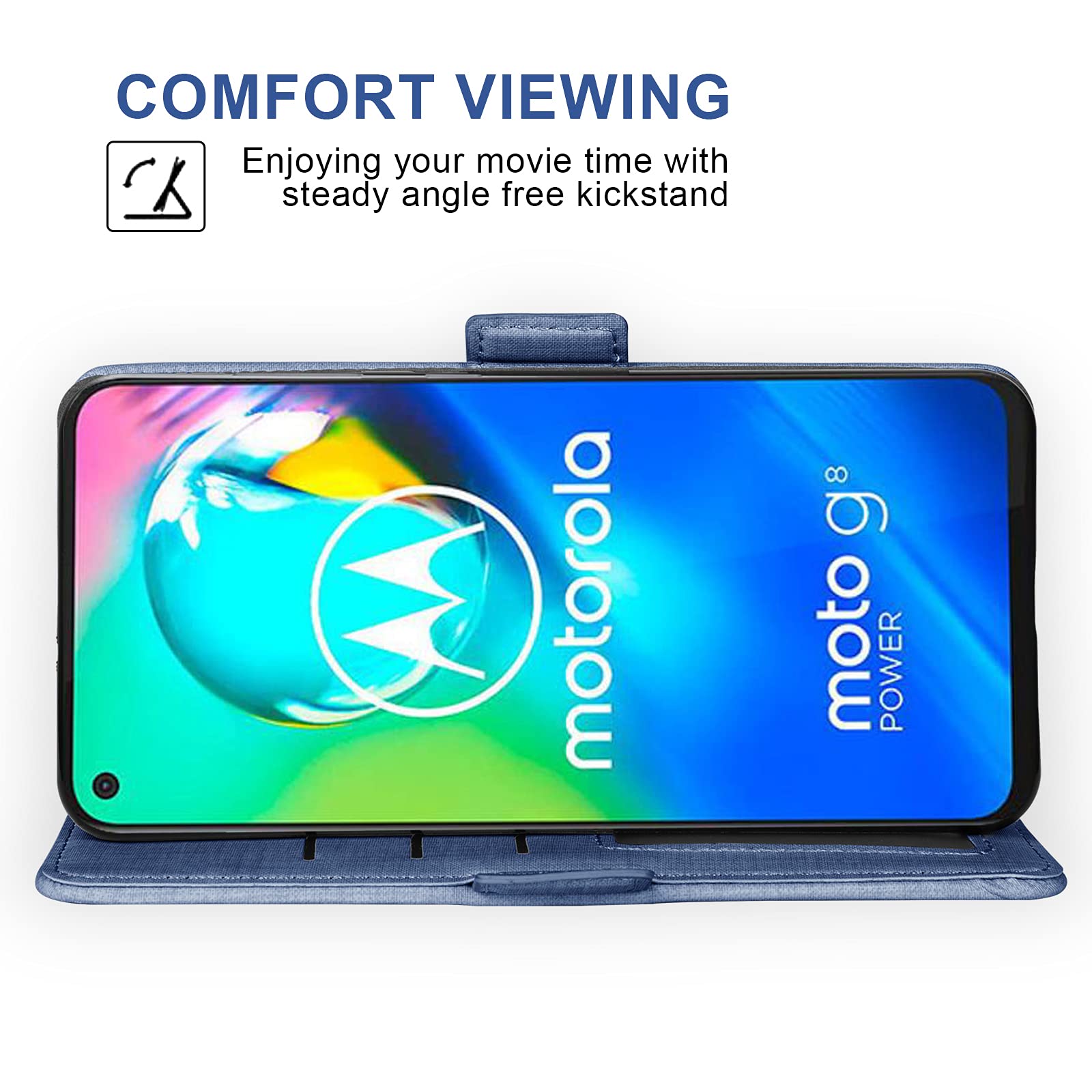 Moto G Power 2020 Wallet Case with Screen Protector - Blue Leather Phone Cover for Men & Women | Perfect for Work & Travel