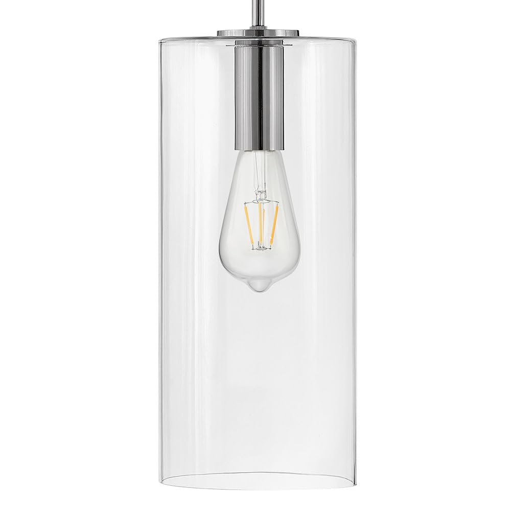 Lark Lane 83377PN Modern Single Cylindrical Pendant Light with Clear Glass Shade in Polished Nickel Finish - Sleek Suspended Lighting for Kitchen Island, Dining Room, or Entryway