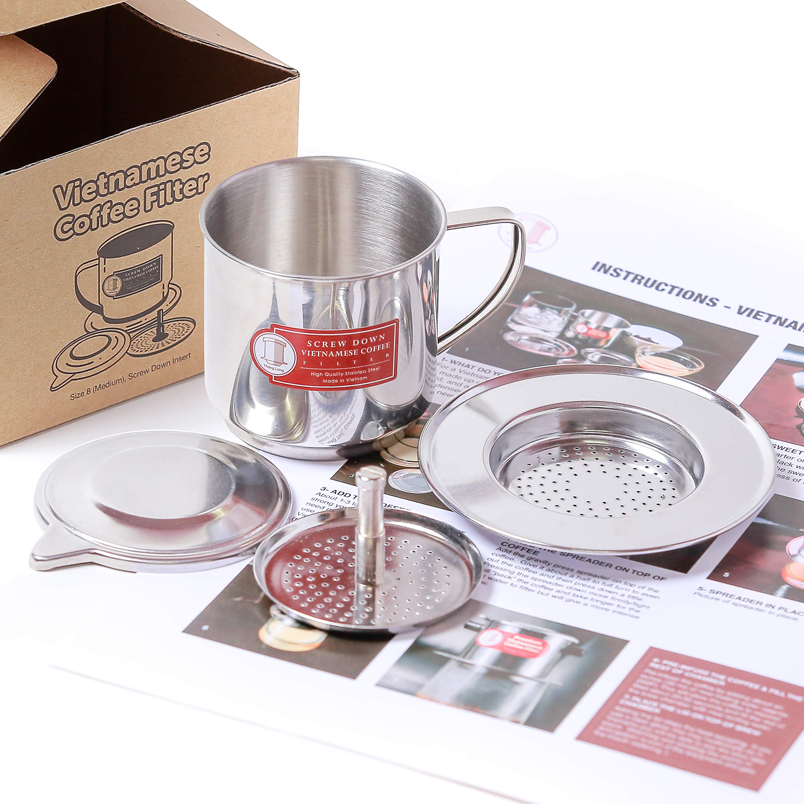 Authentic Vietnamese Coffee Filter Phin Press - Medium 8 oz, Made in Vietnam - Perfect for Brewing Rich, Bold Vietnamese Iced Coffee at Home or Office