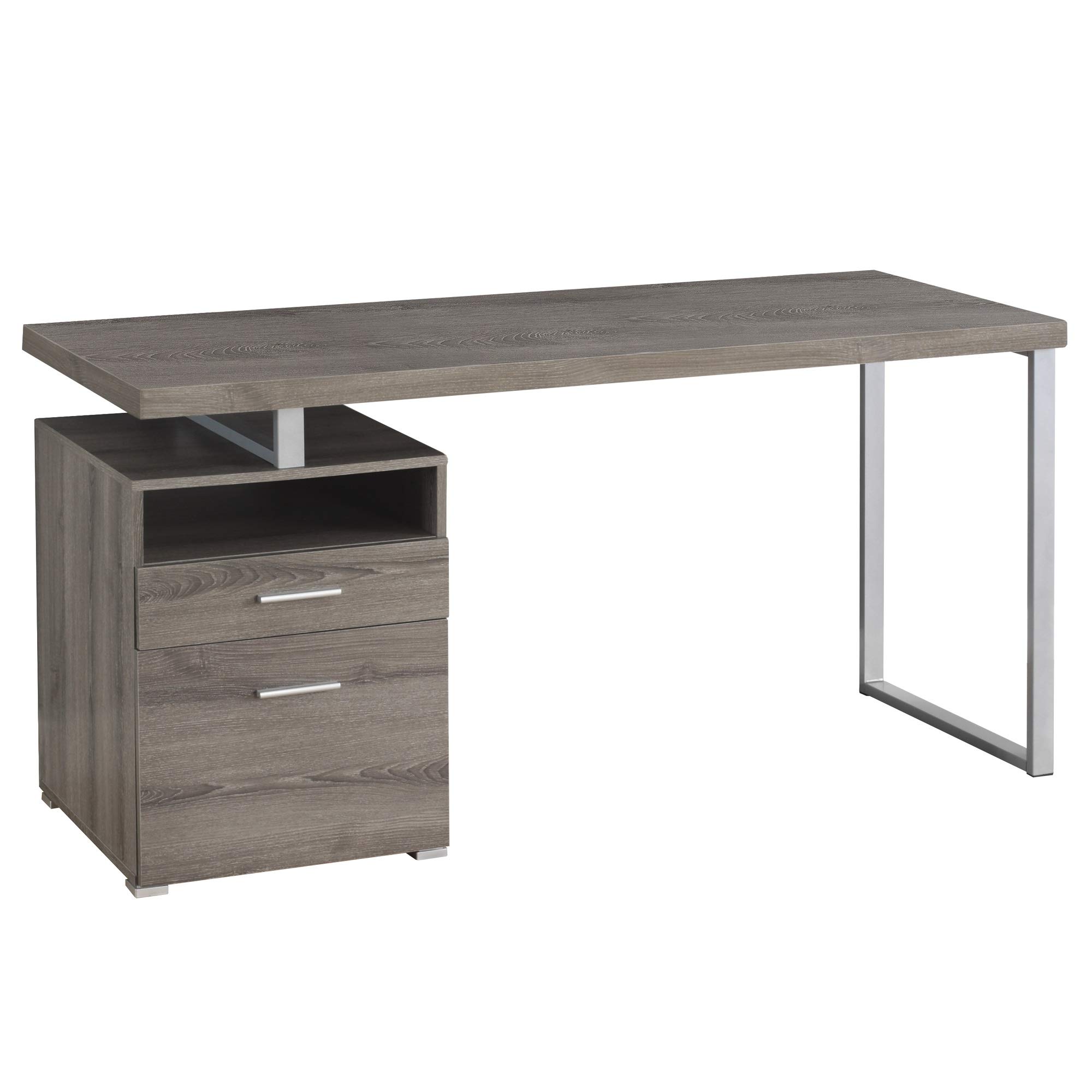 Ergonomic 60-Inch Computer Desk with Dark Taupe Finish & Silver Metal Frame - Perfect for Home Office, Gaming, and Workspace Setup