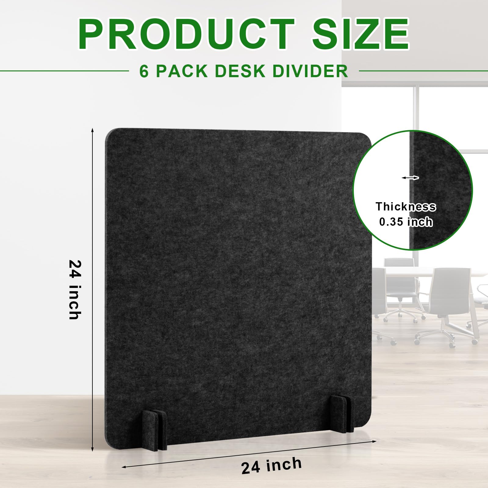 Kisston 6 Pack Acoustic Desk Dividers 24x24 Inches - Freestanding Office Privacy Panels for Noise Reduction & Visual Distraction Control - Ideal for Students, Reception Areas & Open Workspaces (Dark Gray)