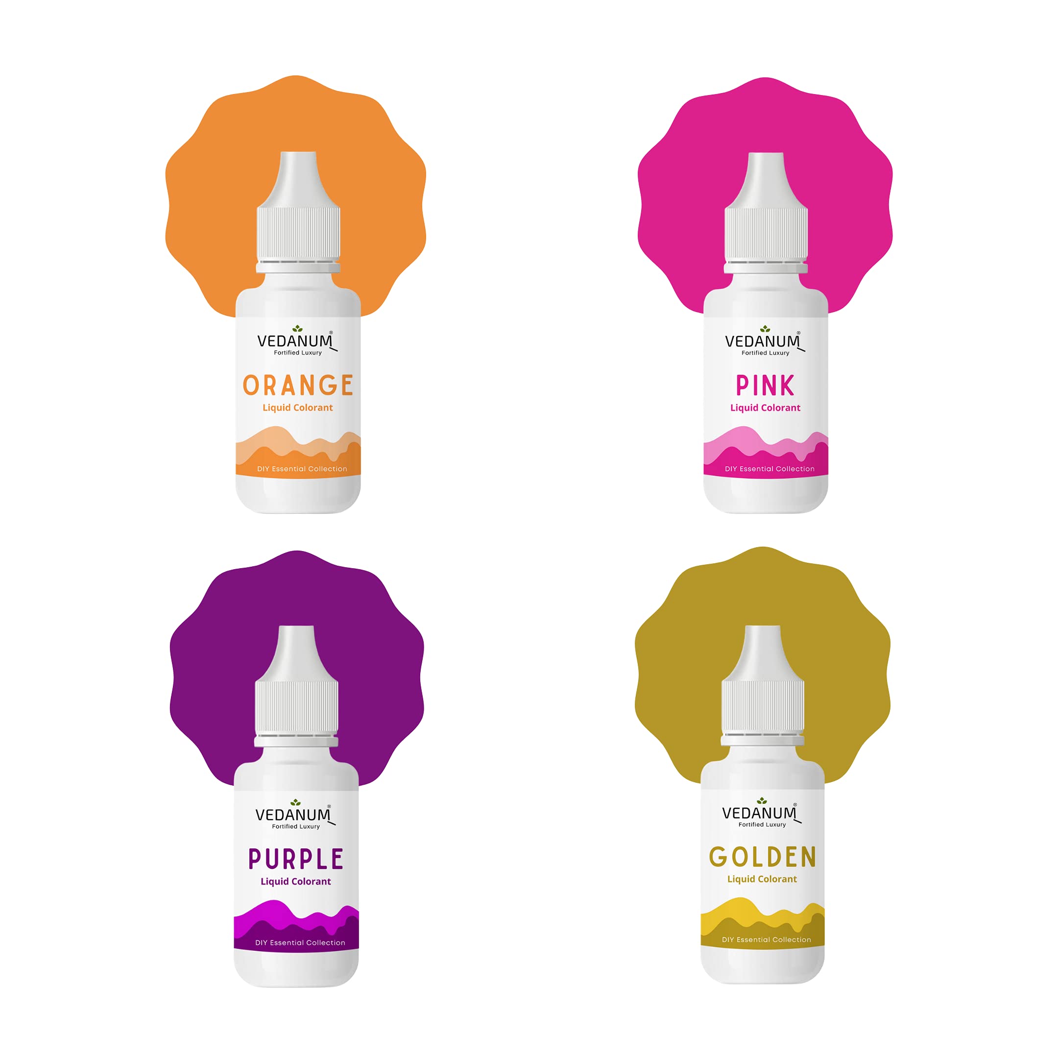 VEDANUM DIY Soap Making Liquid Colors - 4 Pack (Orange, Pink, Purple, Golden) for Bath Bombs & Cosmetics