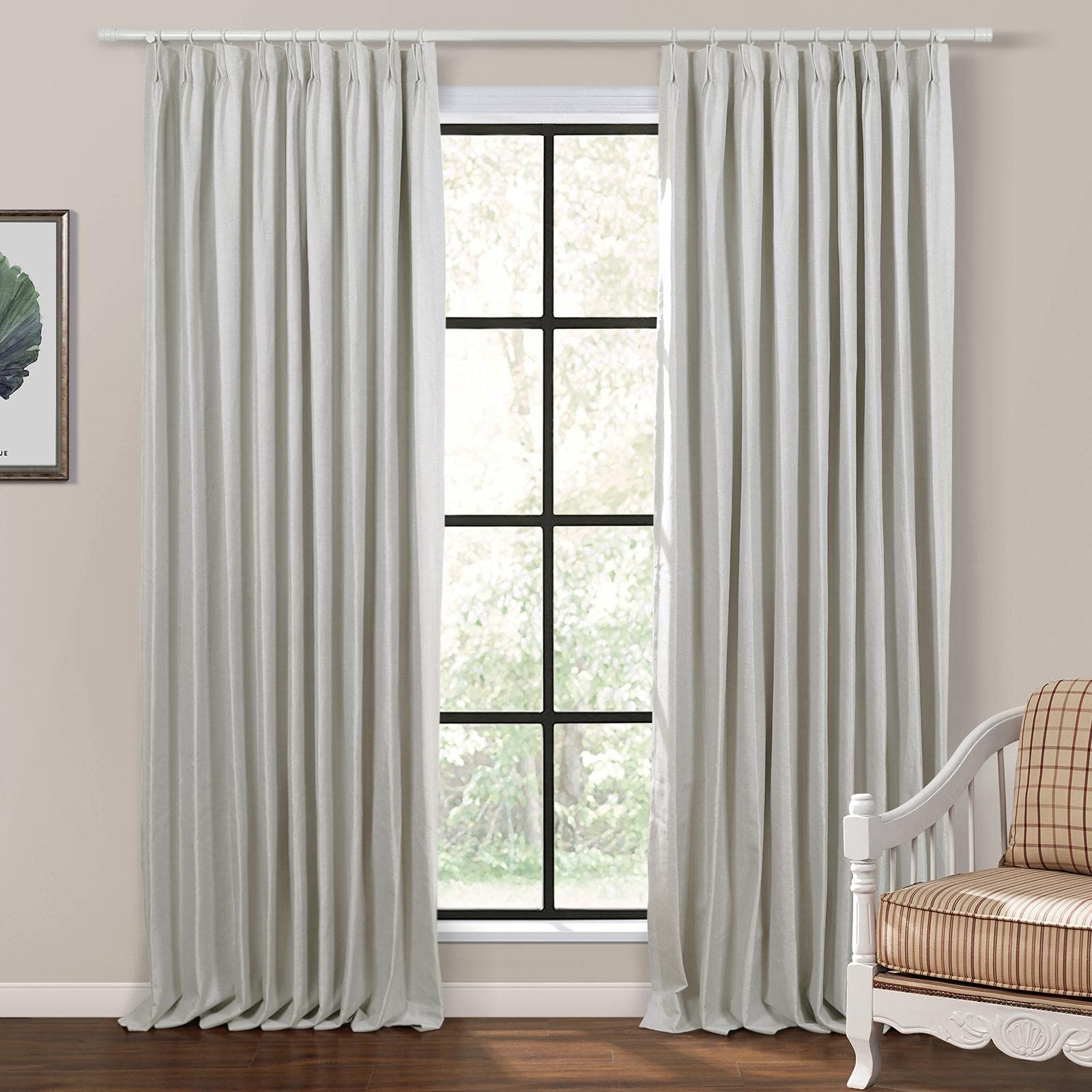 ChadMade Blackout Thermal Insulated Linen Curtain Panel - Beige Extra Wide Pinch Pleat Drapes for Sliding Glass Doors (84