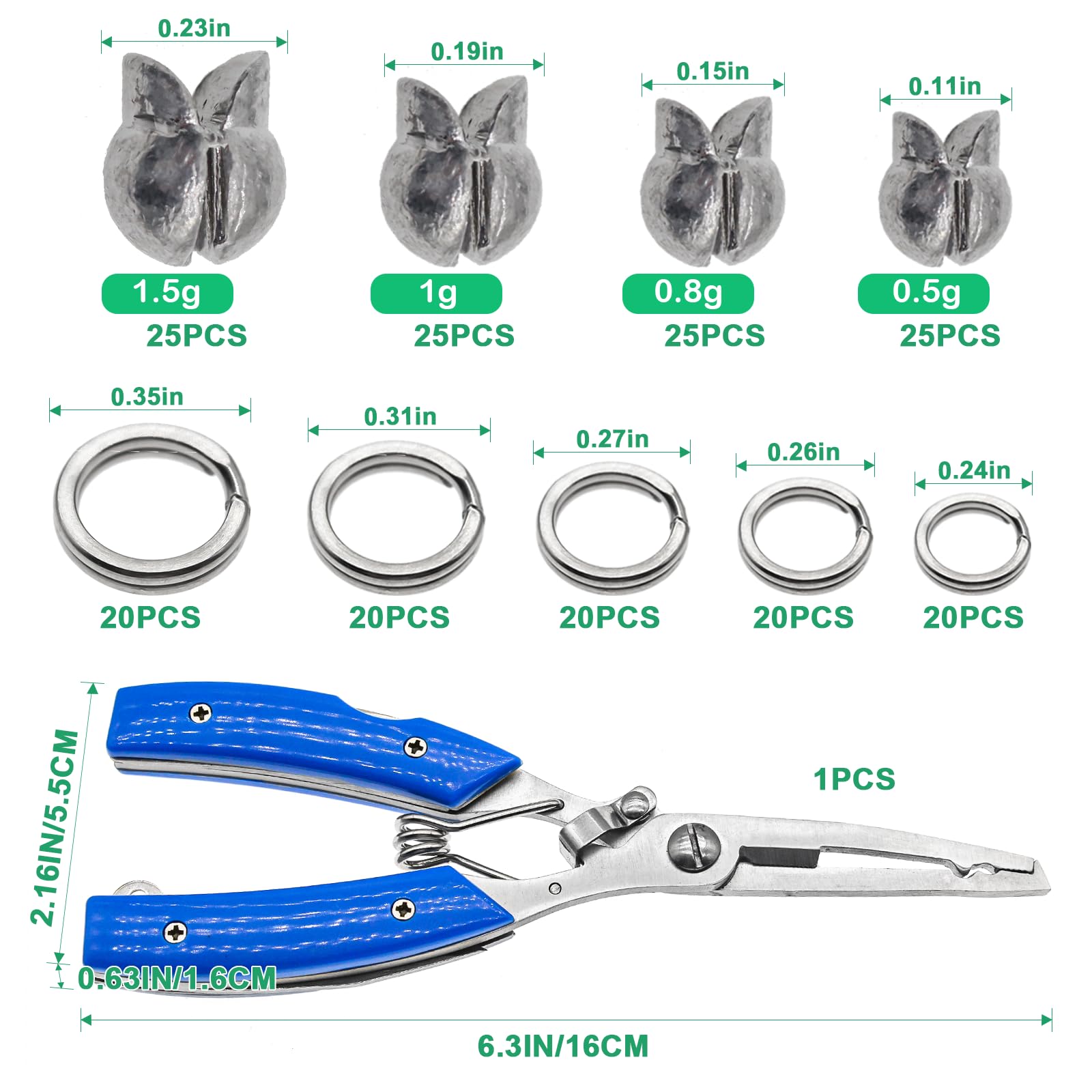 100pcs Fishing Weights Sinkers Kit - Round Removable Split Shot Sinkers in 5 Sizes | Lead Egg Weights for Freshwater & Saltwater Fishing | Perfect for Bass, Trout, and Panfish Angling Gear
