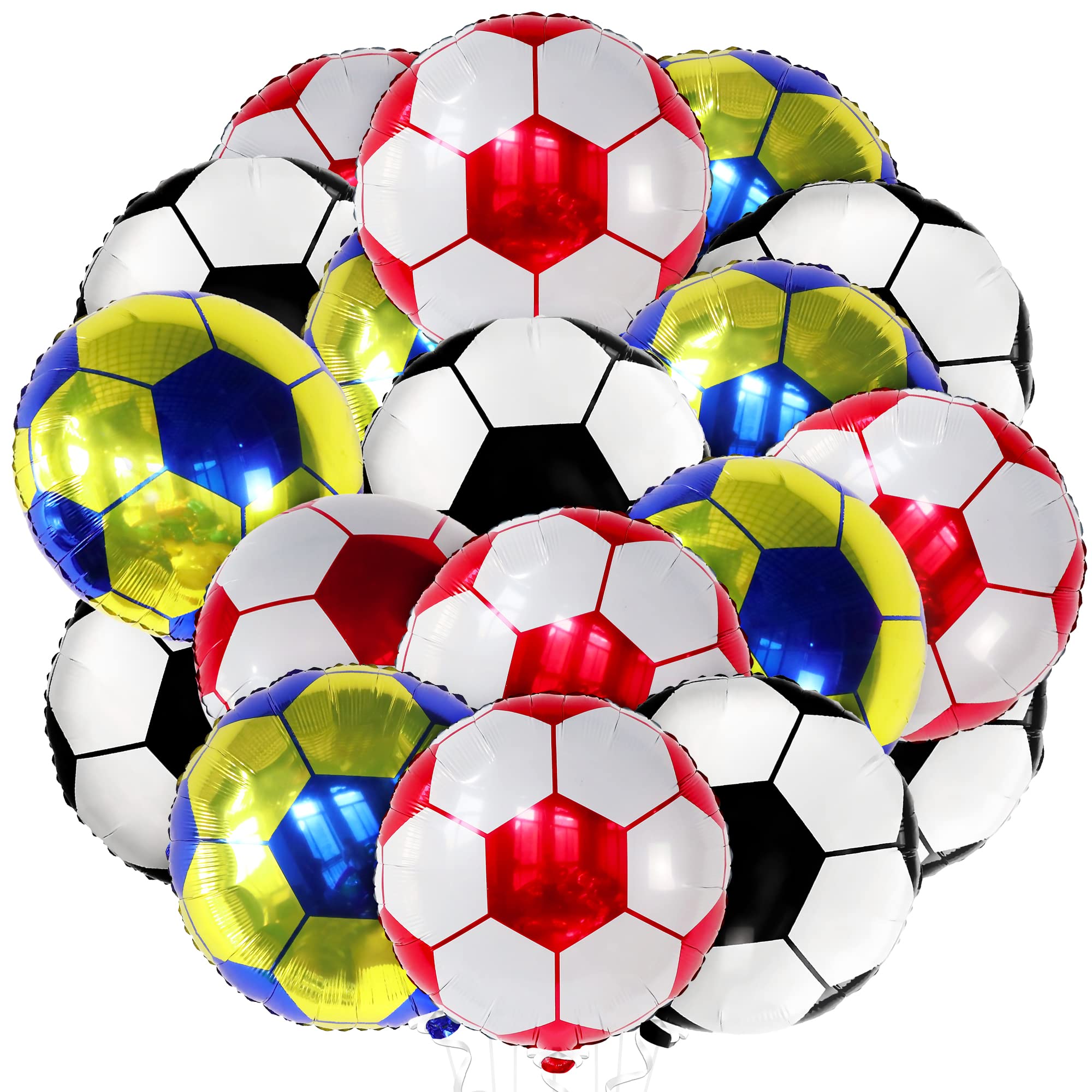 18-Piece Soccer Balloons Set - 18 Inch Large Round Foil Balloons for Soccer Birthday Party Decorations (Black, Red, Yellow) - Perfect for Soccer Themed Parties, Baby Showers & Game Day Decor