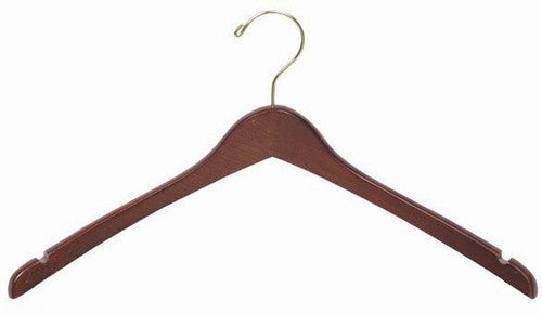 Premium Contoured Wooden Coat Hangers with Brass Hooks - Space-Saving Closet Organizer for Jackets, Suits & Dresses