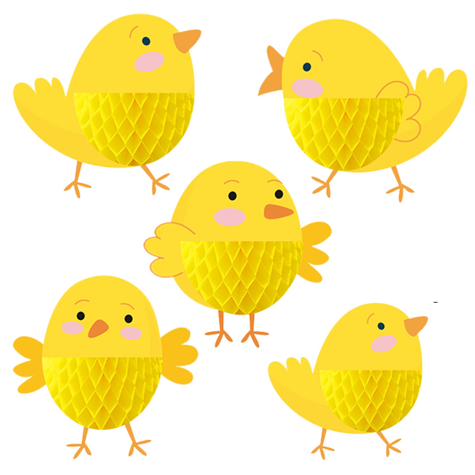 5PCS Easter Chick Honeycomb Centerpieces - 3D Walking Animal Chicks Table Decor, Honeycomb Balls for Kids Birthday Party, Baby Shower, Easter Celebration - Perfect for Spring Festivities, Holiday Table Settings & Children's Themed Events