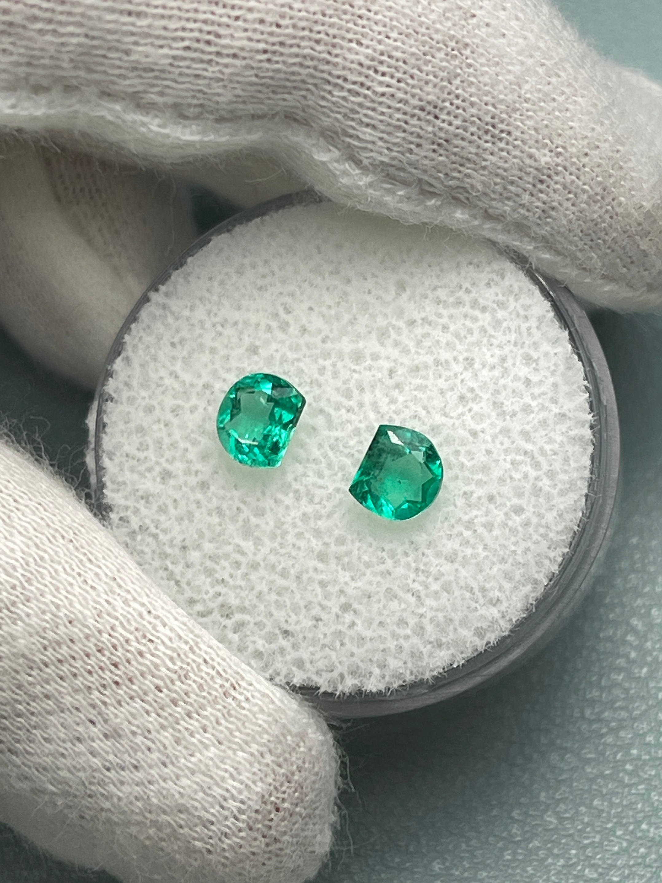 0.80tcw 5x4mm Matching Pair Natural Green Colombian Loose Emerald Half Moon Cut Gemstones for Jewelry Making & Engagement Rings