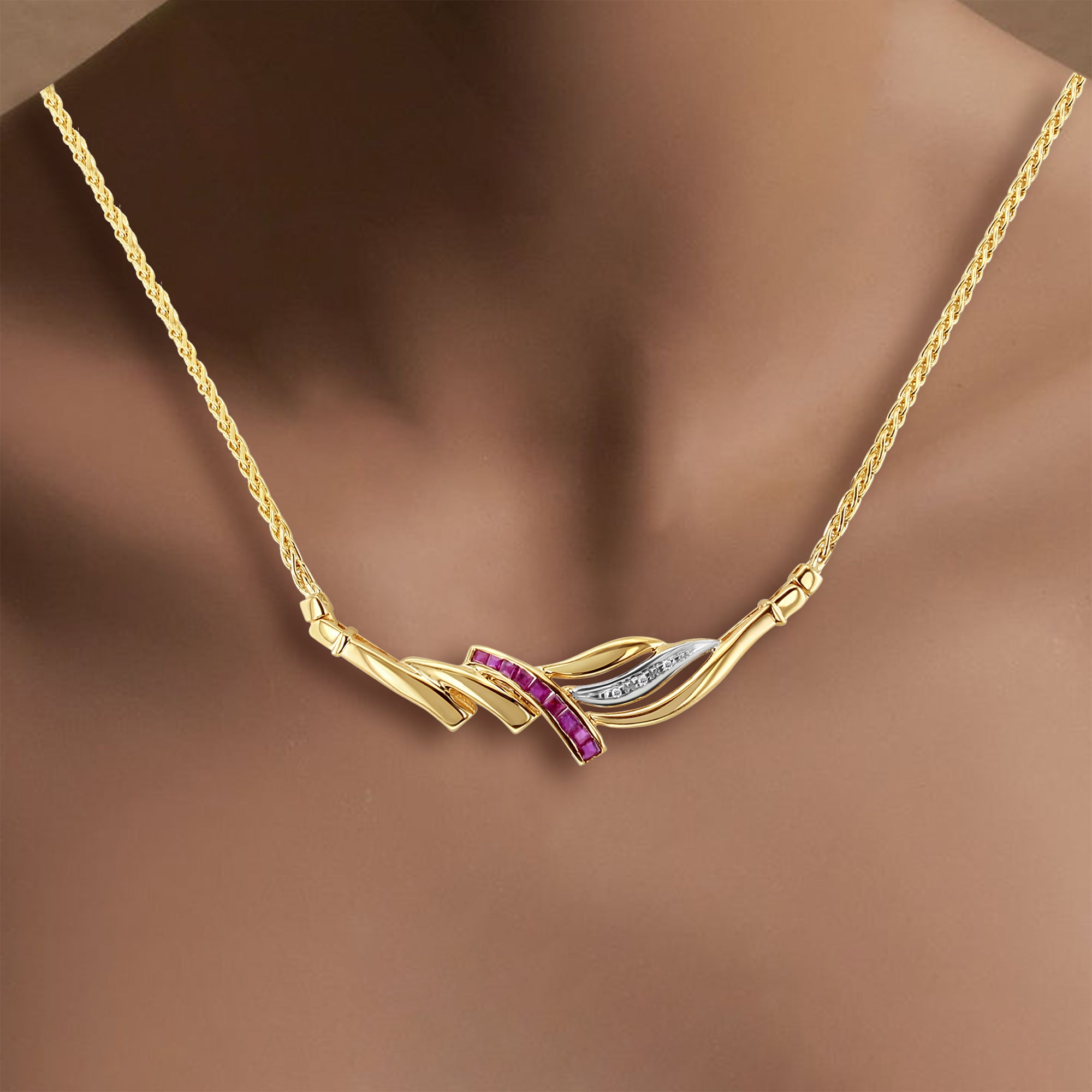 0.5 Carat Genuine Ruby & Diamond Pendant Necklace with 18K Gold Wheat Chain - Elegant Gift for Women, Perfect for Weddings, Anniversaries & Special Occasions