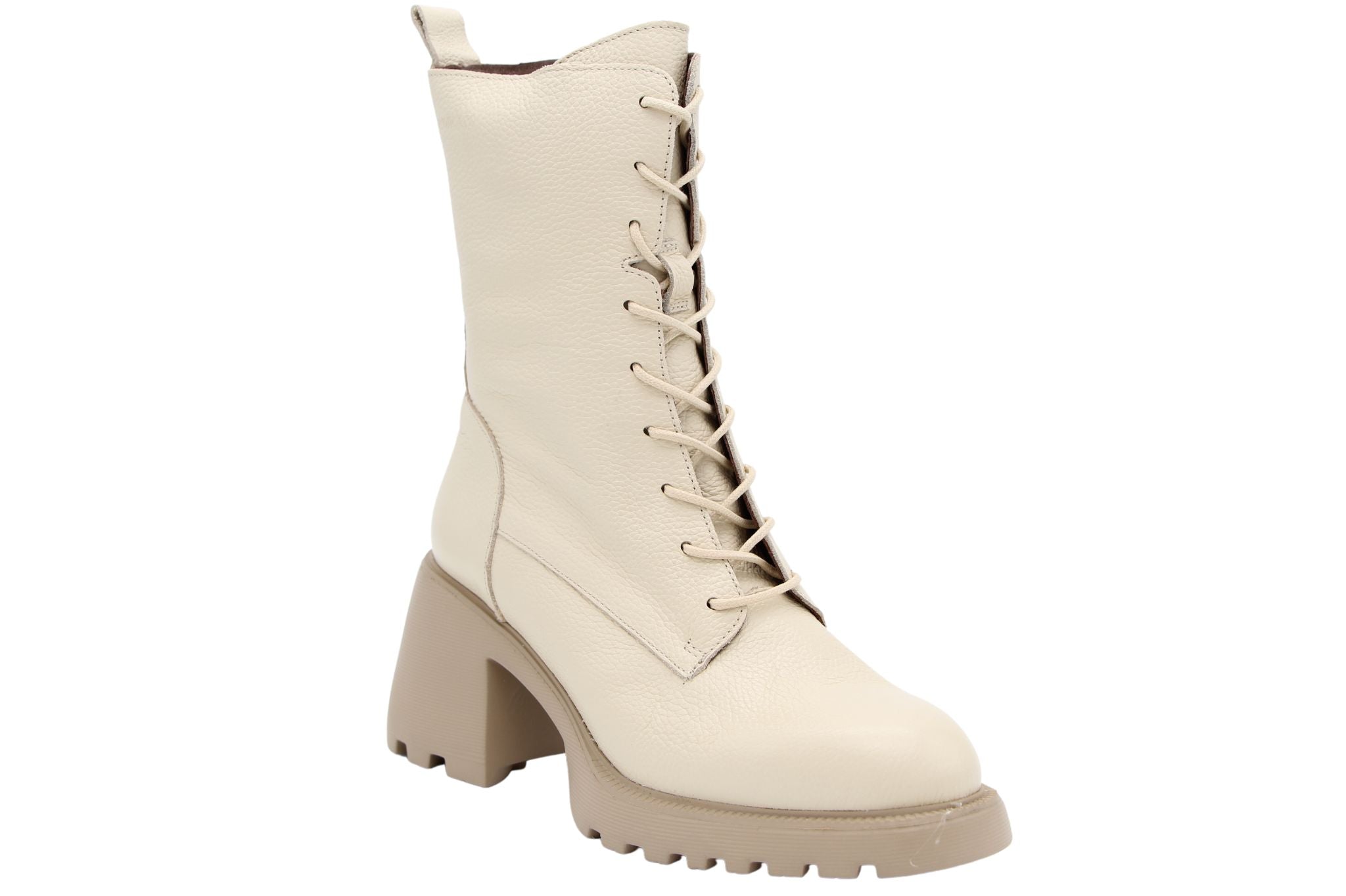WONDERS Women's Cream Lace Up Ankle Boots with Block Heel - Comfortable Casual & Dress Shoes for Work, Party, and Everyday Wear (Style G 6704)