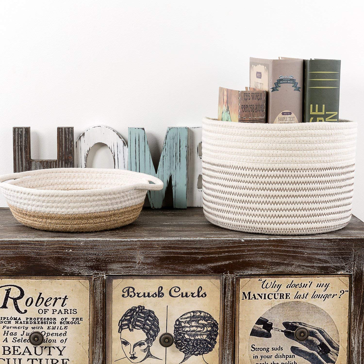 Goodpick Small Woven Storage Basket with Handles - Set of 2, Large Blanket Basket & Toy Organizer for Nursery, Living Room, and Bedroom Storage