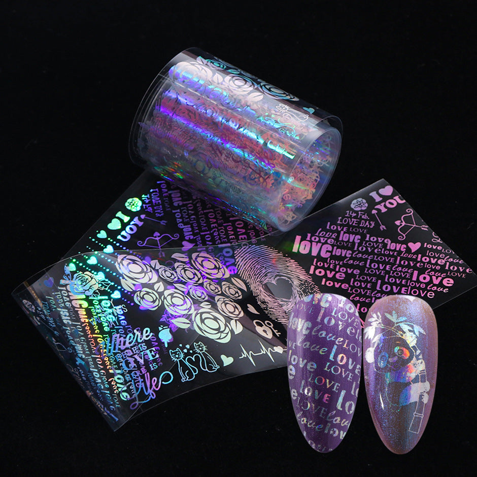 Holographic Laser Nail Foil Stickers - 10PCS DIY Nail Art Decoration for Gel Polish & Manicure - Perfect for Parties, Weddings, and Special Occasions