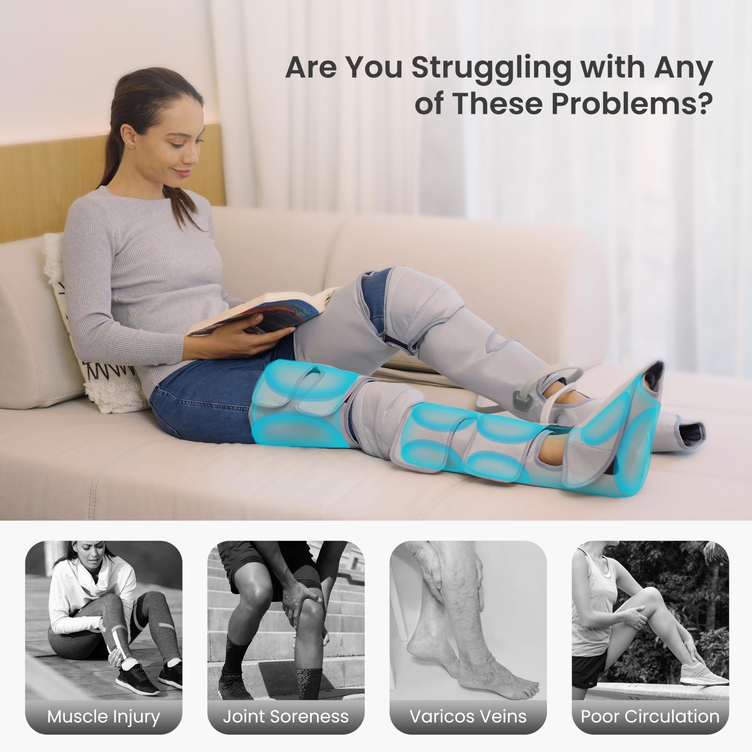 Snailax Leg Massager with Heat & Air Compression - 3 Modes & 3 Intensity Levels for Circulation, Pain Relief - FSA/HSA Eligible Calf & Foot Massage Boots - Perfect for Relaxation, Muscle Recovery & Home Therapy