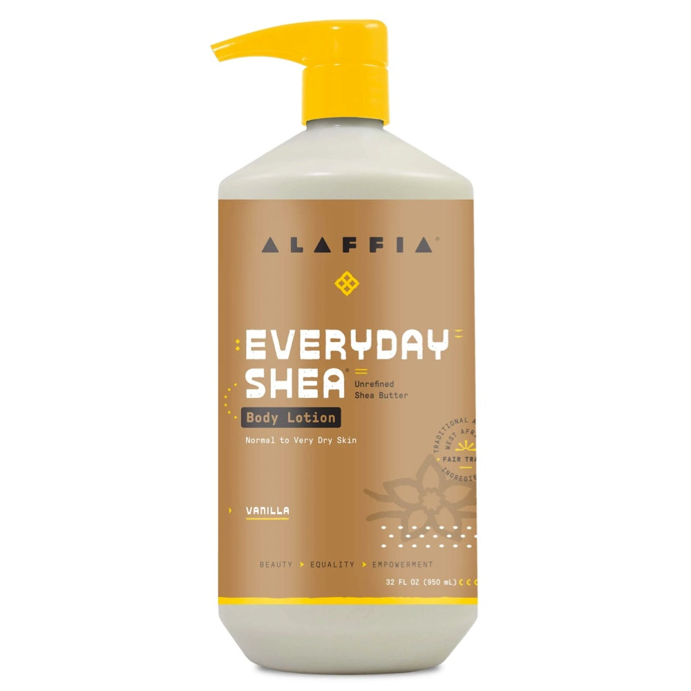 Organic Shea Butter Body Lotion by Alaffia - Vanilla Scented, 950ml | Hydrating & Nourishing Moisturizer for Dry Skin | Perfect for Daily Use, After Shower & Spa Treatments