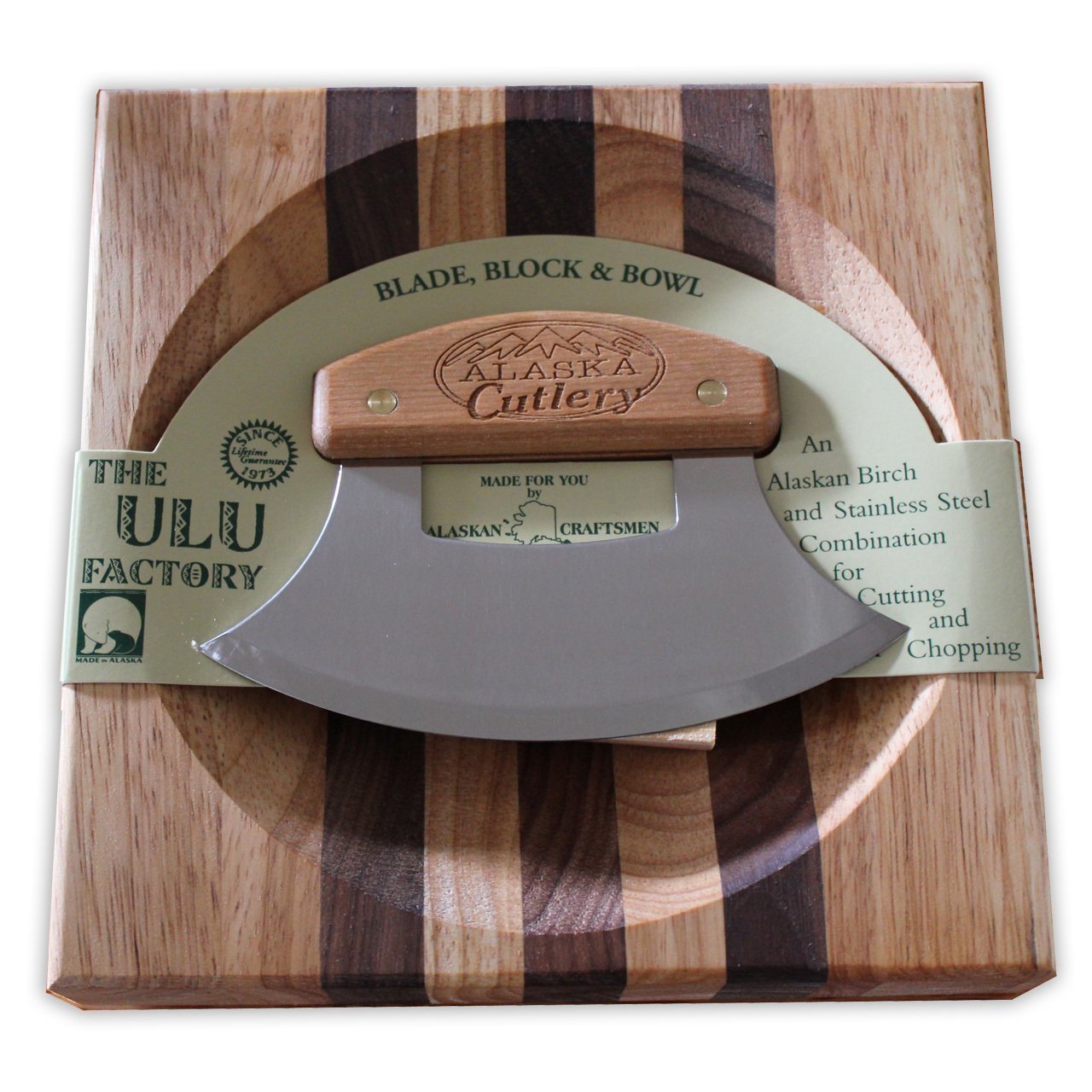 Premium Alaska Ulu Knife Set - Handcrafted Curved Knife with Wooden Handle & Chopping Board - Authentic Mezzaluna Made in USA - Perfect for Kitchen, Camping & Outdoor Cooking