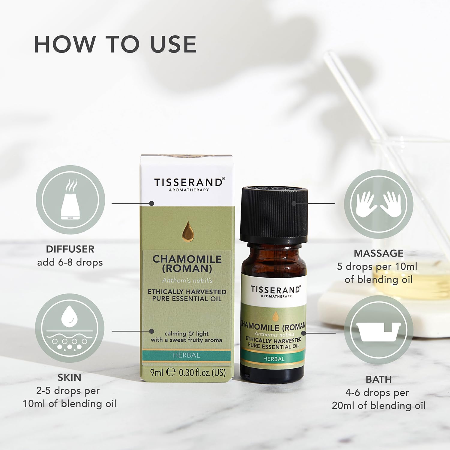 Organic Roman Chamomile Essential Oil by Tisserand - 0.33 oz (10ml) - 100% Pure, Natural Aromatherapy Oil for Relaxation, Sleep & Stress Relief - Perfect for Diffusers, Massage & Skincare