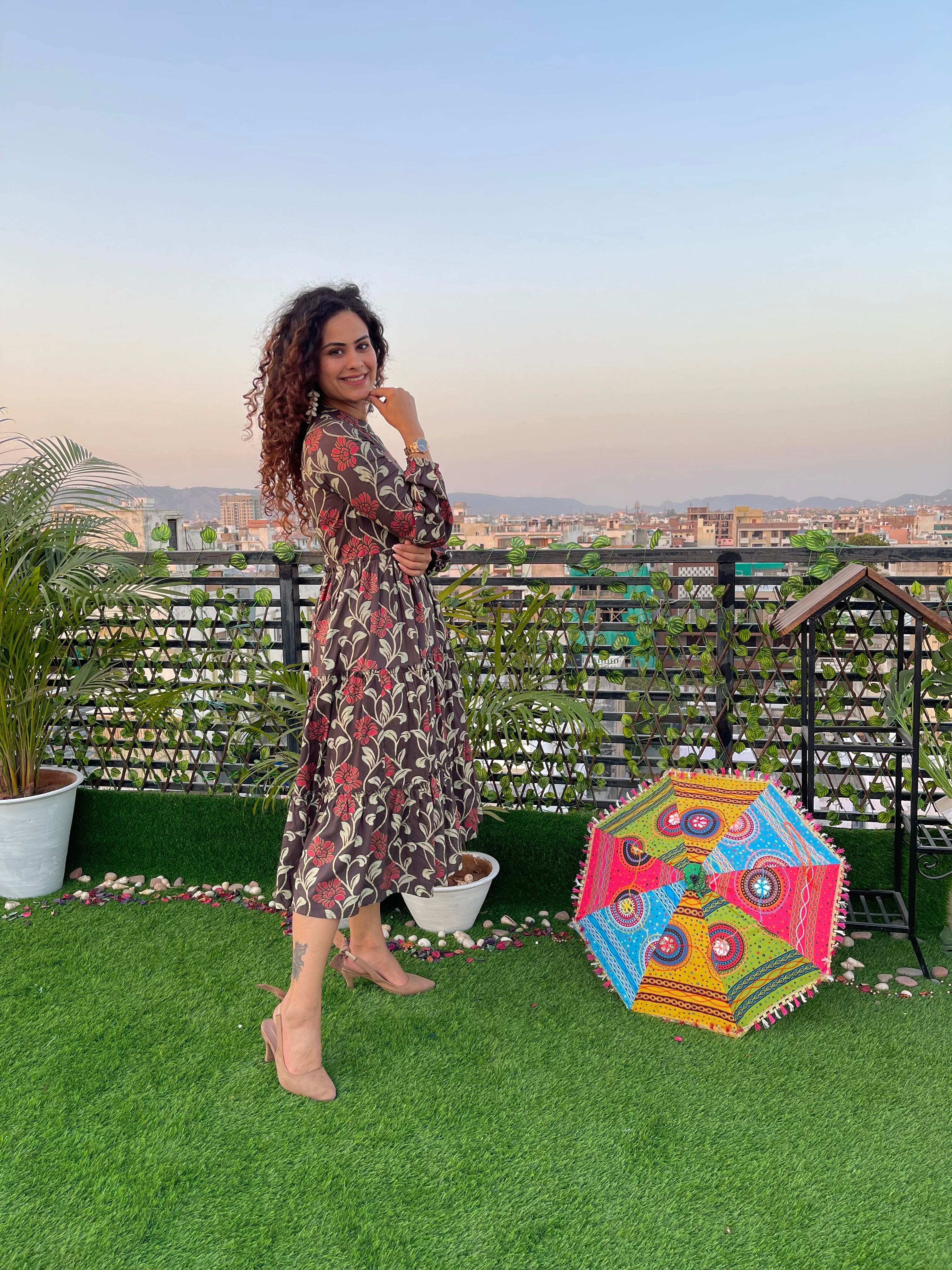 Elegant Brown Flare Maxi Dress for Women - Boho Chic Long Sleeve Party Dress - Perfect for Weddings, Beach Vacations & Date Nights