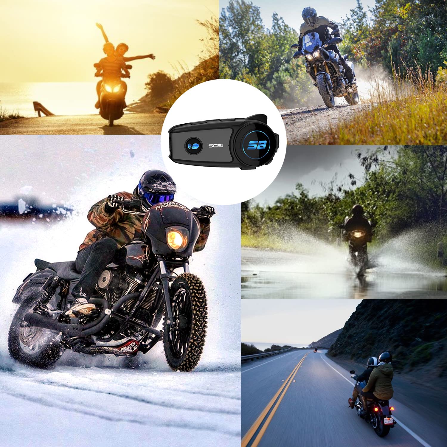 S8 Motorcycle Helmet Bluetooth Headset - 1000m Range, 2-Way Intercom for Riders with CVC Noise Cancellation | Hands-Free Calling, Voice Control & HD Music | Perfect for Long Rides & Group Tours (2-Pack)