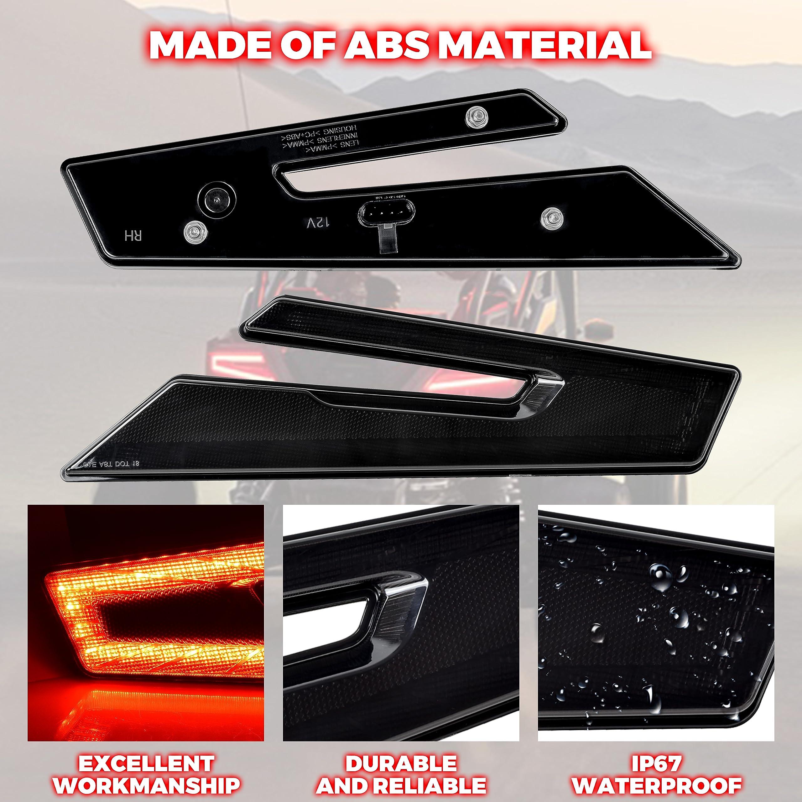 SAUTVS RZR PRO LED Tail Lights - Smoked Black Rear Lamps for Polaris RZR PRO XP/XP4 (2020-2025), RZR PRO S/S4, PRO R, TURBO R/R4 (2022-2025) - Direct Replacement for #2415177 & 2415178 - Perfect for Off-Road Adventures & Night Riding