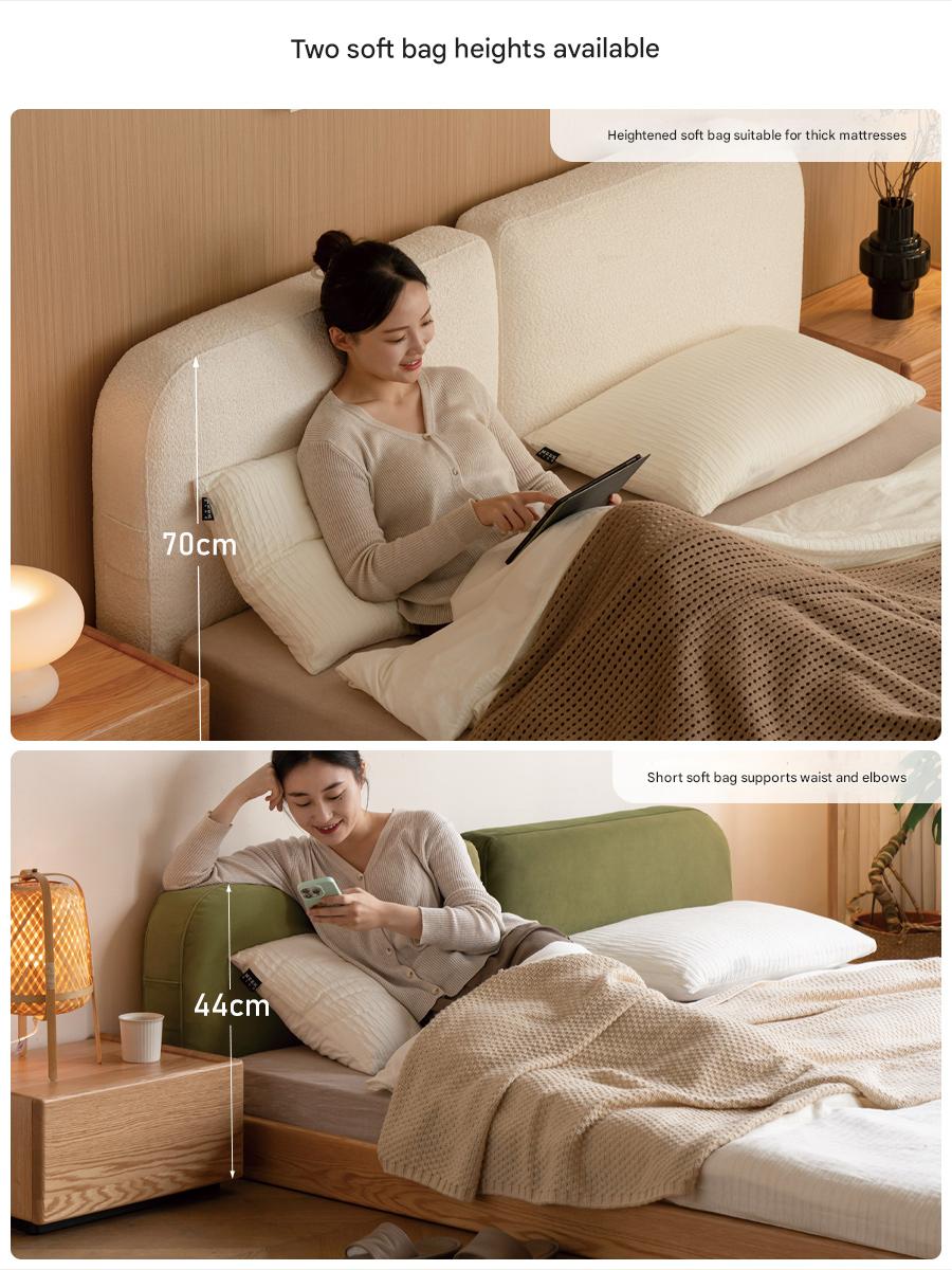 Premium Oak Solid Wood Lamb Fleece Soft Suspension Cream Bed - Cozy & Supportive Sleeping Solution for Modern Bedrooms, Guest Rooms & Nursery Decor
