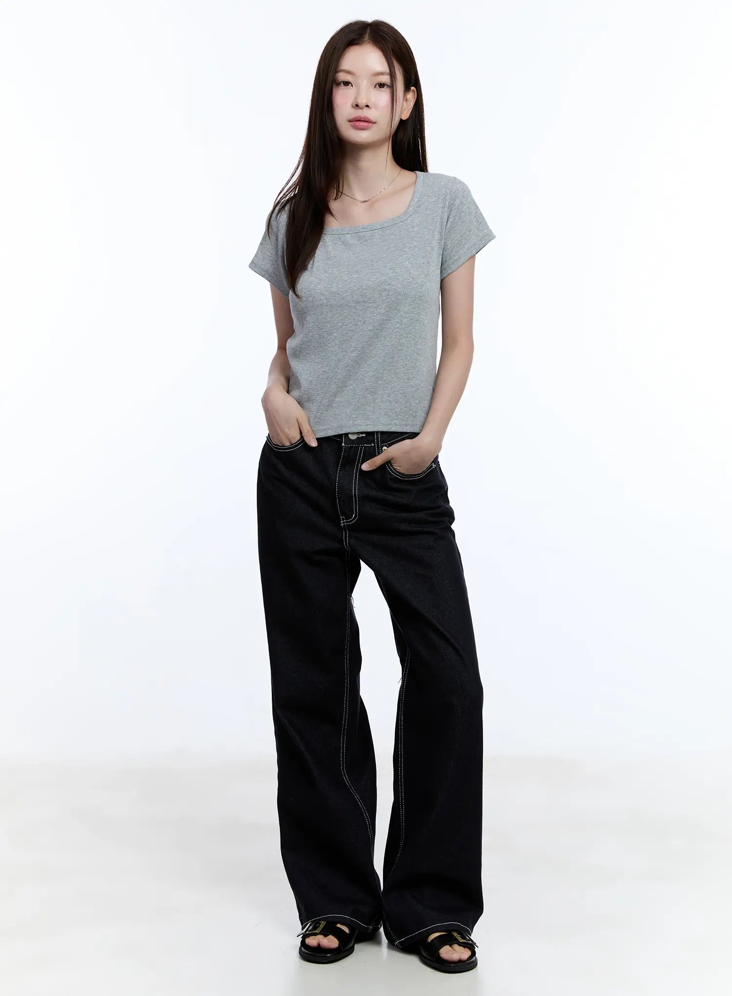 Essential Square Neck Tee for Women - Soft Cotton Basic T-Shirt CU513 | Casual Wear, Layering, Everyday Outfits