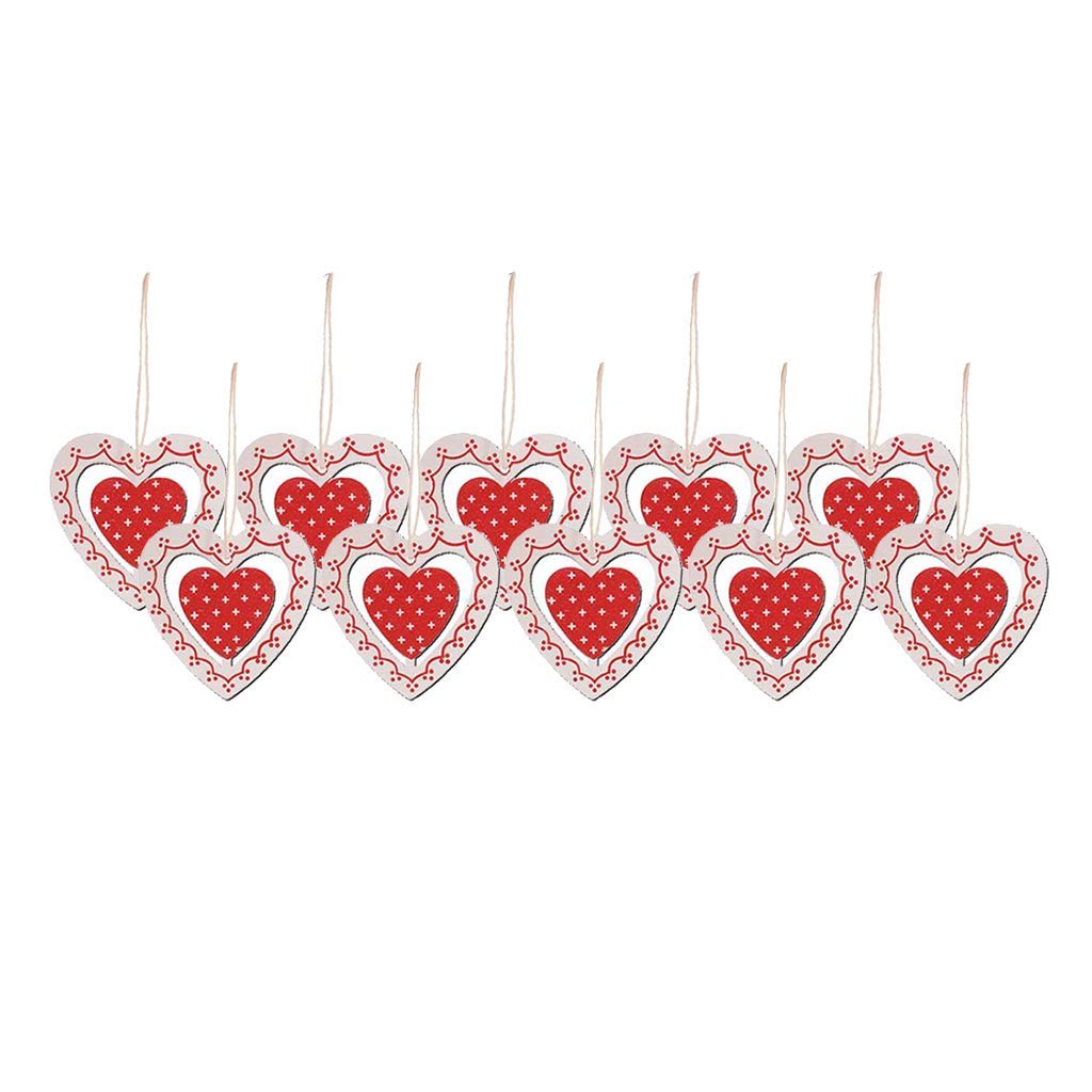 10pcs Christmas Wooden Hanging Ornaments - White Heart Decorations for Christmas Tree, Holiday Party & Home Decoration | Perfect for Xmas Gifts, DIY Crafts & Festive Decor