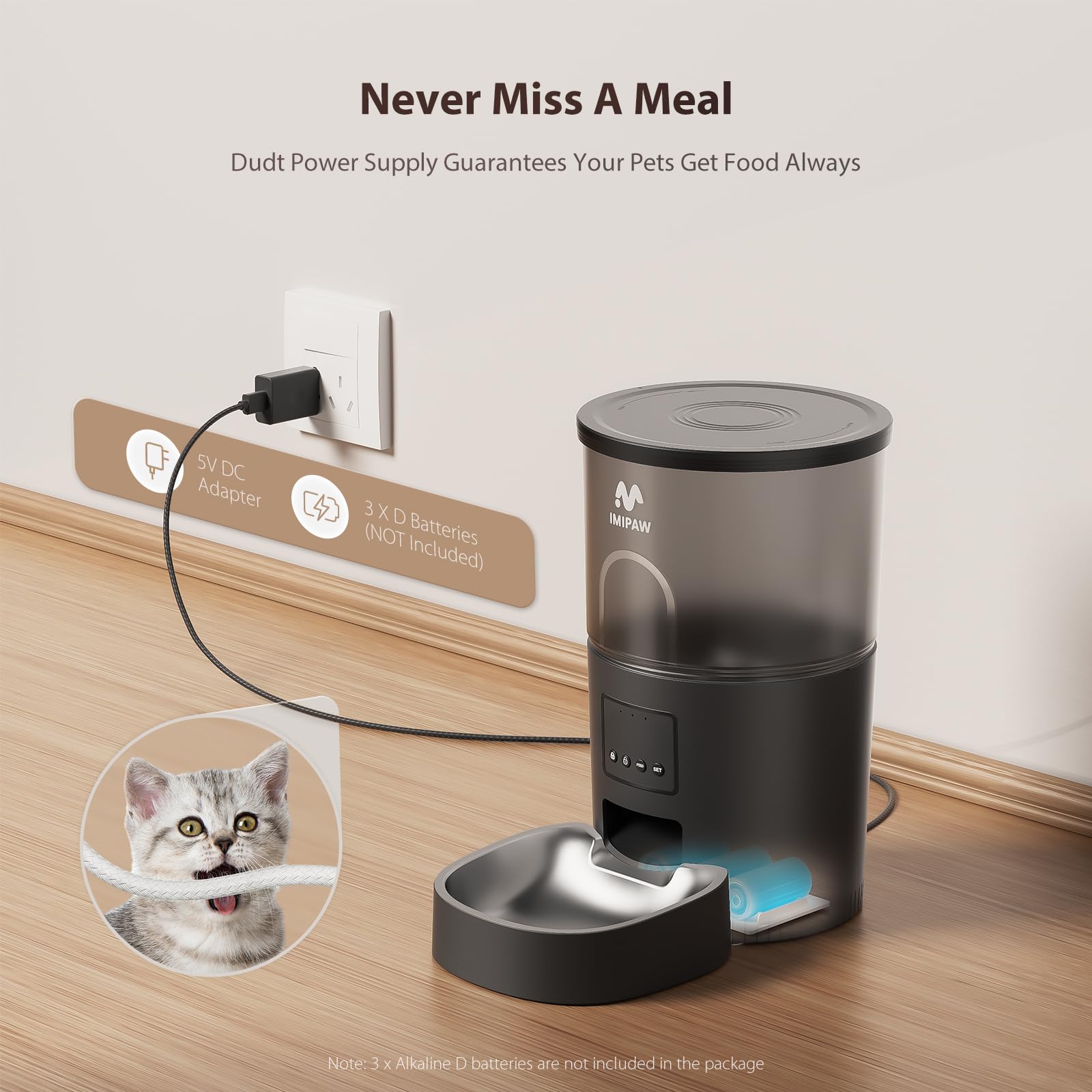 Automatic Cat Food Dispenser with WiFi & App Control - Programmable Pet Feeder for Dry Food, Dual Power Supply, Slow Feeder for Cats & Small Dogs - Perfect for Busy Pet Owners & Multi-Pet Households