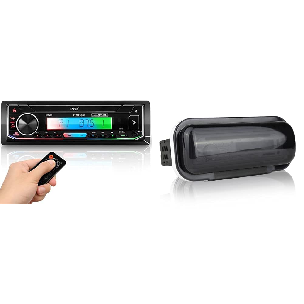 Pyle Bluetooth Marine Stereo Receiver - 300W Waterproof Boat Radio with Protective Cover for Boats, Yachts & Marine Vehicles | Perfect for Outdoor Water Sports & Fishing Trips