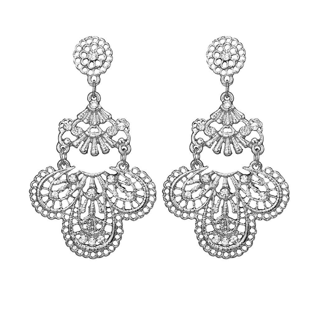 Ethnic Hollow Flower Earrings for Women - Retro Long Dangle Diamond Hoop Earrings - Perfect for Boho, Party, and Casual Wear