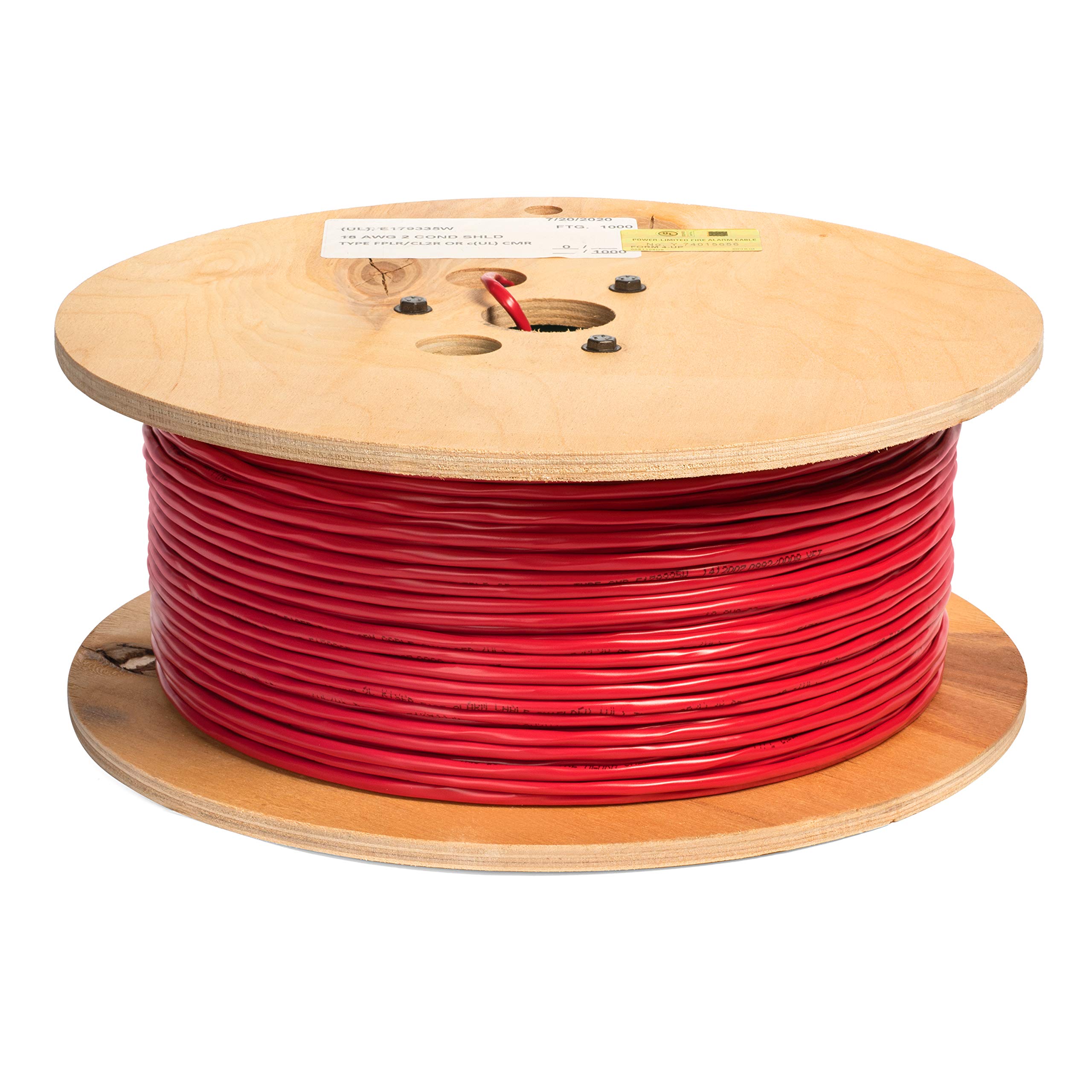 18 AWG 2-Conductor Solid 100% Copper Fire Alarm Cable - UL Certified FPLR Riser Rated Shielded Cable (500ft) for Commercial Buildings, High-Rise Fire Safety Systems & Alarm Installations
