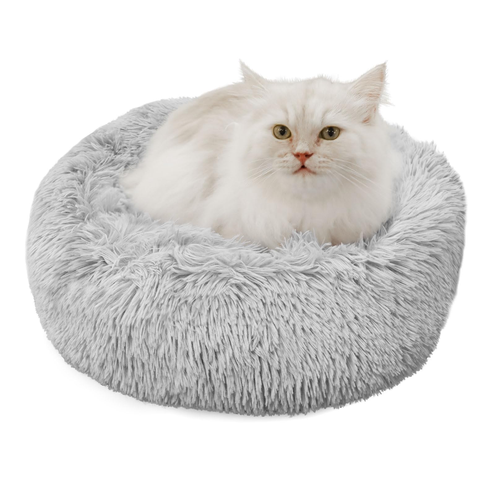 Soft Round Donut Pet Bed for Small Dogs & Cats - Non-Slip Bottom Calming Plush Bed for Puppies & Kittens - Perfect for Indoor Use in Living Room or Bedroom