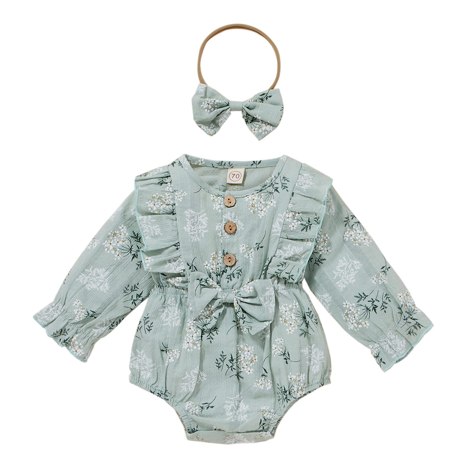 Adorable Printed Baby Bodysuits with Headbands for Girls 0-16 Months - Soft Sleeve Infant Clothes for Everyday Wear & Special Occasions