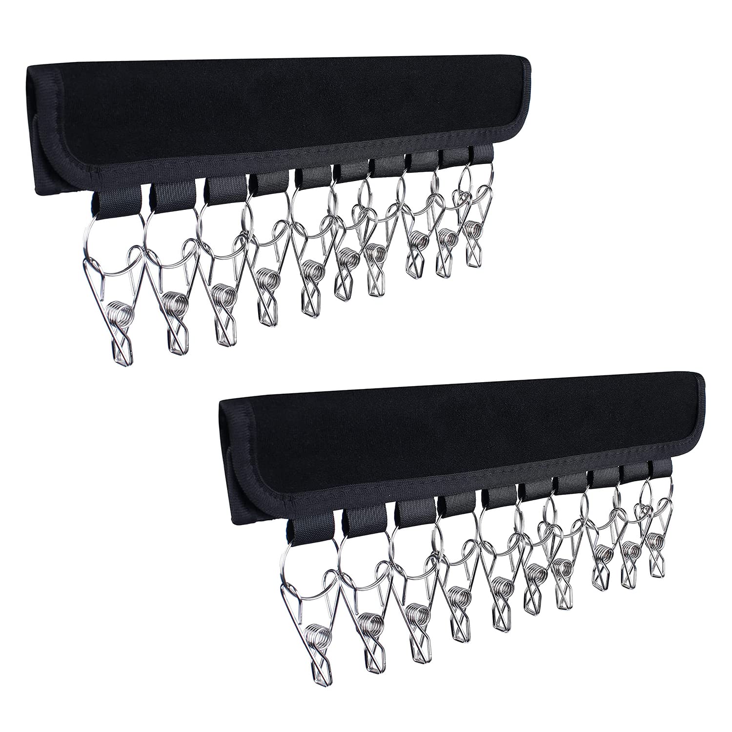 Baseball Cap Organizer - 2 Pack Black Hat Hanger for Closet with 10 Large Holder Clips | Perfect for Hat Storage, Display & Organization in Bedroom, Closet or Entryway