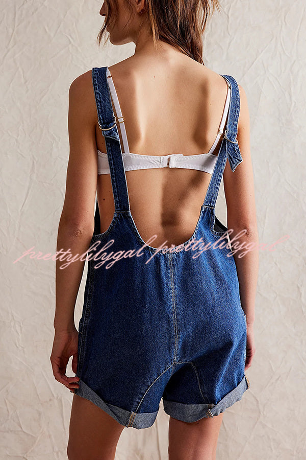 Stylish Loose Sleeveless Pocket Adjustable Denim Romper Jumpsuit for Women - Perfect for Summer Outings, Beach Vacations & Casual Wear