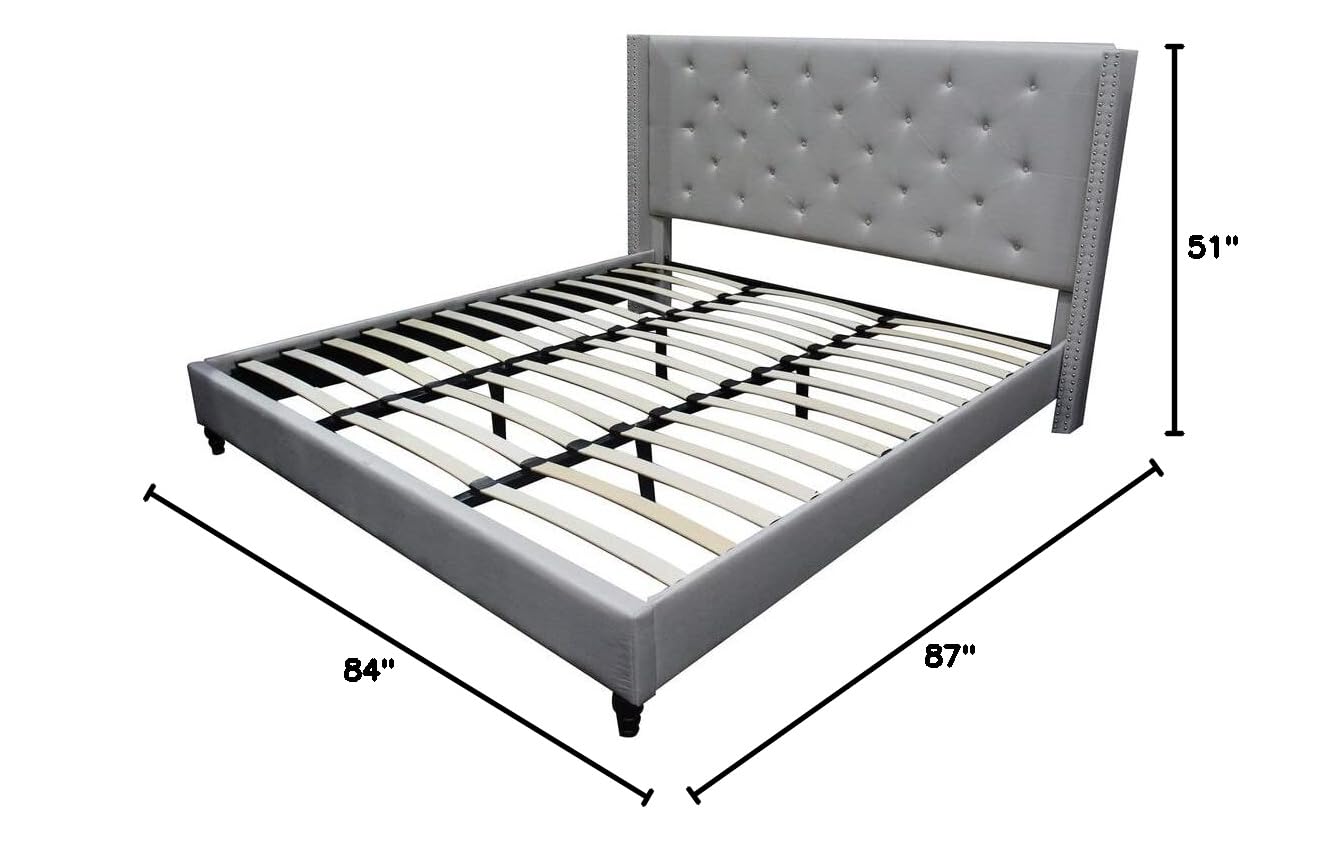 Best Master Furniture Vero Tufted Wingback Platform Bed King Size in Grey - Luxurious Bedroom Centerpiece for Modern Homes