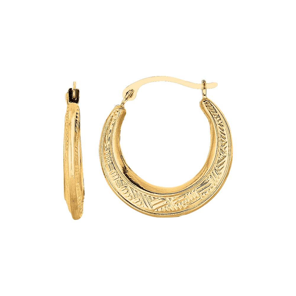 10K Gold Diamond Cut Etched Pattern Hoop Earrings for Women - Elegant Dangle Hoops for Party, Wedding & Everyday Wear