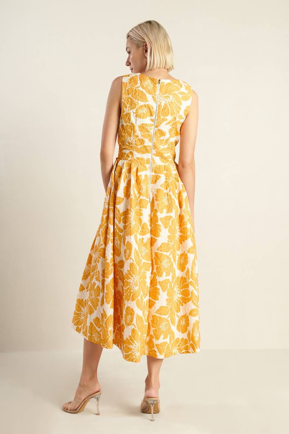 Bold Blooms Mustard Midi Dress - Floral Print Women's Dress for Casual Outings & Summer Parties