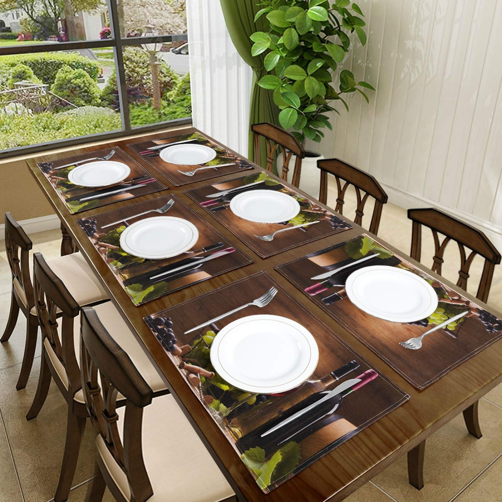 Premium Red & White Wine Glass Placemats Set of 6 - Natural Grape Wood Heat-Resistant, Washable Table Mats for Dining Table Decor | Elegant Kitchen & Dinner Party Accessories
