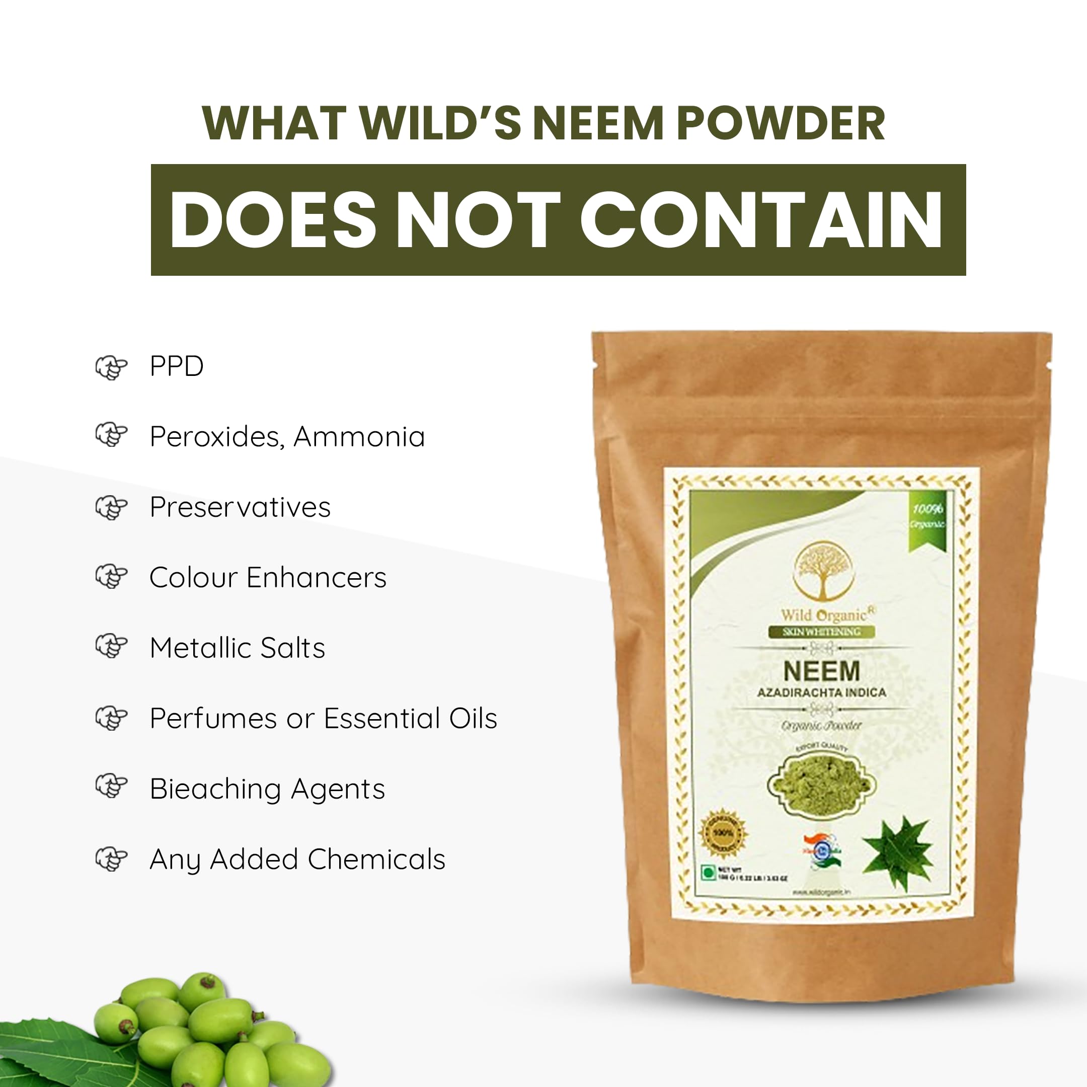 Organic Neem Powder for Acne & Skin Care - 100% Pure Natural Face Mask & Hair Treatment for Dry, Frizzy Hair (100g) | Best for DIY Beauty Remedies & Ayurvedic Skincare Routine