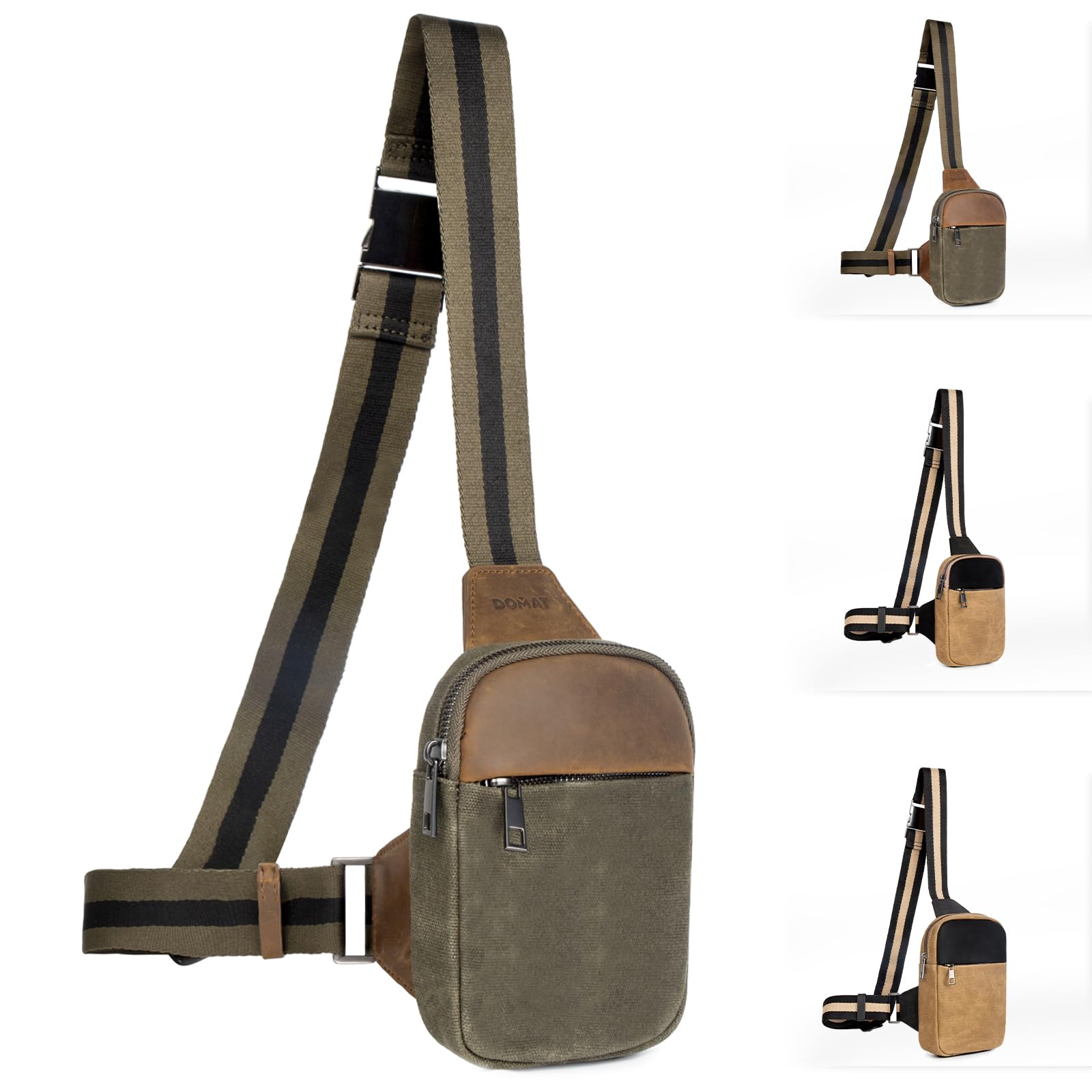 Vintage Waxed Canvas Crossbody Bag for Men - Leather Trimmed Chest Sling Bag with Adjustable Buckle Strap | Perfect for Travel, Hiking & Everyday Carry