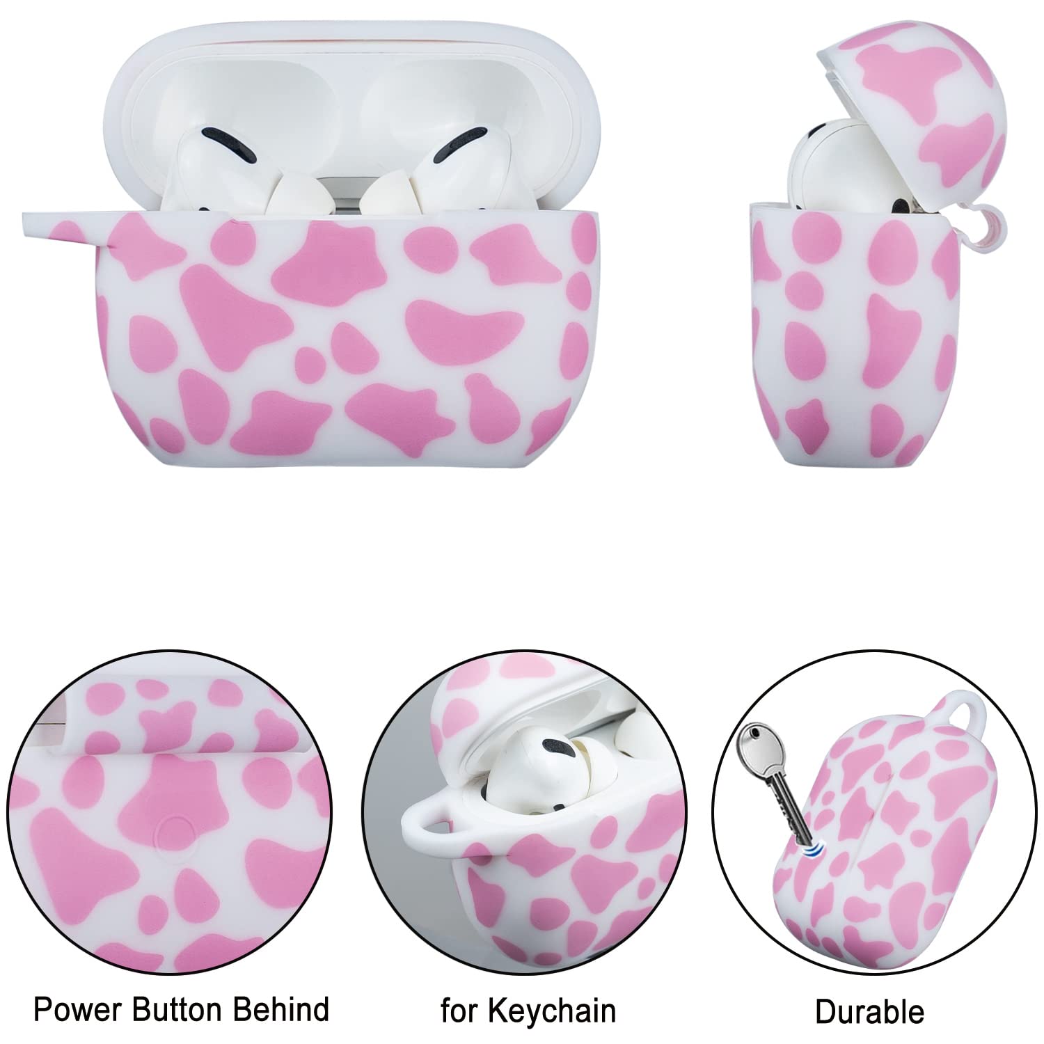 Soft Silicone Cow AirPods Pro Case with Keychain - Cute Pink Protective Cover for Apple AirPods Pro Charging Case | Flexible Skin for Women & Girls | Perfect for School, Work, Travel & Everyday Use
