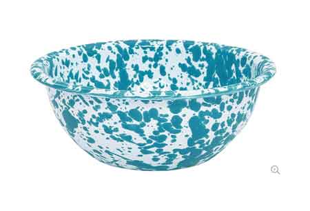 Crow Canyon Enamelware Serving Bowl 2 Quart Turquoise Marble - Perfect for Salads, Pasta & Family Gatherings