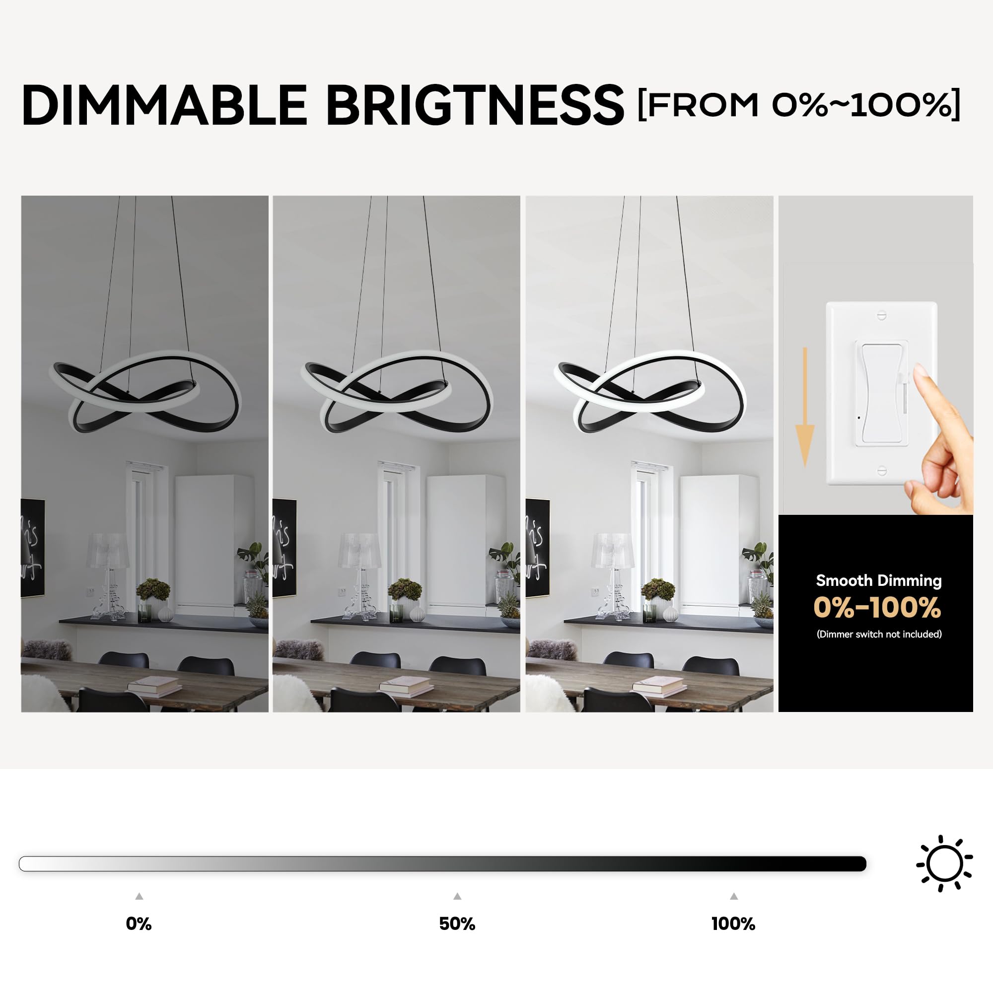 MAYNA Modern LED Pendant Light Fixture - Contemporary Adjustable Chandelier with Irregular Ring Lights, 6000K Daylight White - Perfect for Dining Room, Kitchen, Entryway, Living Room & Bedroom Lighting