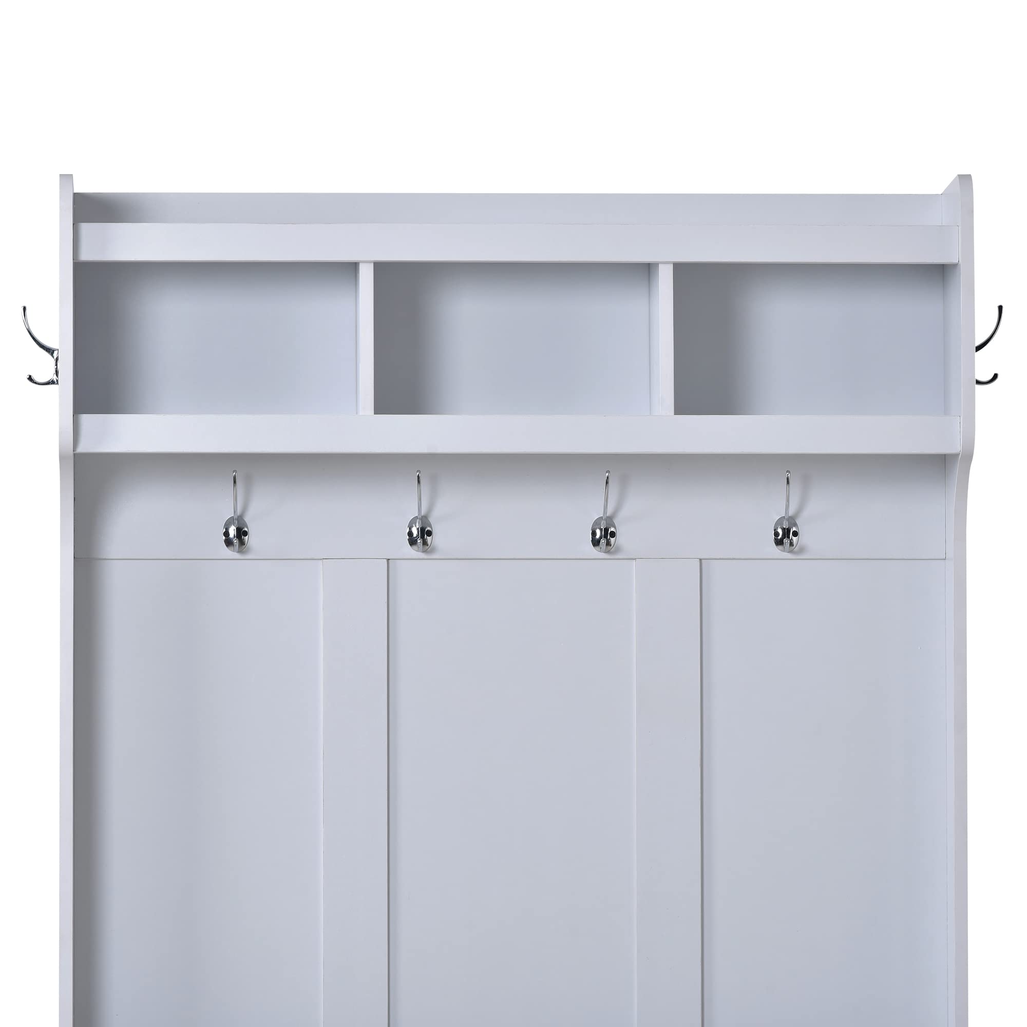 SUNRAR 3-in-1 Hall Tree with Bench, Shoe Storage & Coat Rack - Entryway Organizer with 6 Hooks, White - Perfect for Mudroom, Foyer & Hallway Organization | Space-Saving Furniture for Shoes, Coats & Accessories